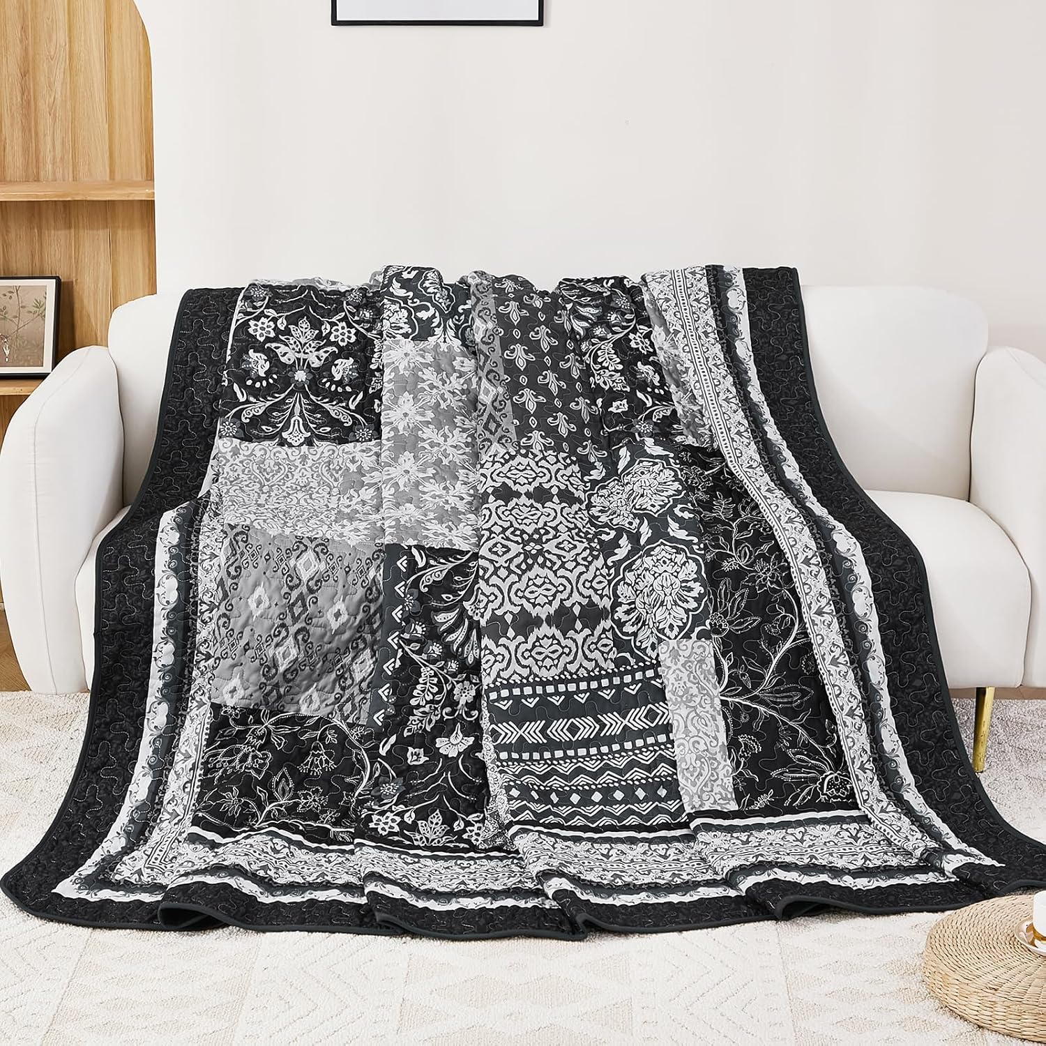 WONGS BEDDING Black Quilt Set King Size 3 Pieces