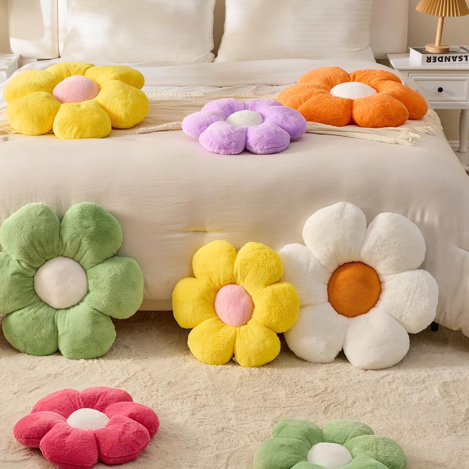 Cute Daisy Shaped Throw Pillow - White Yellow 1574 Inch