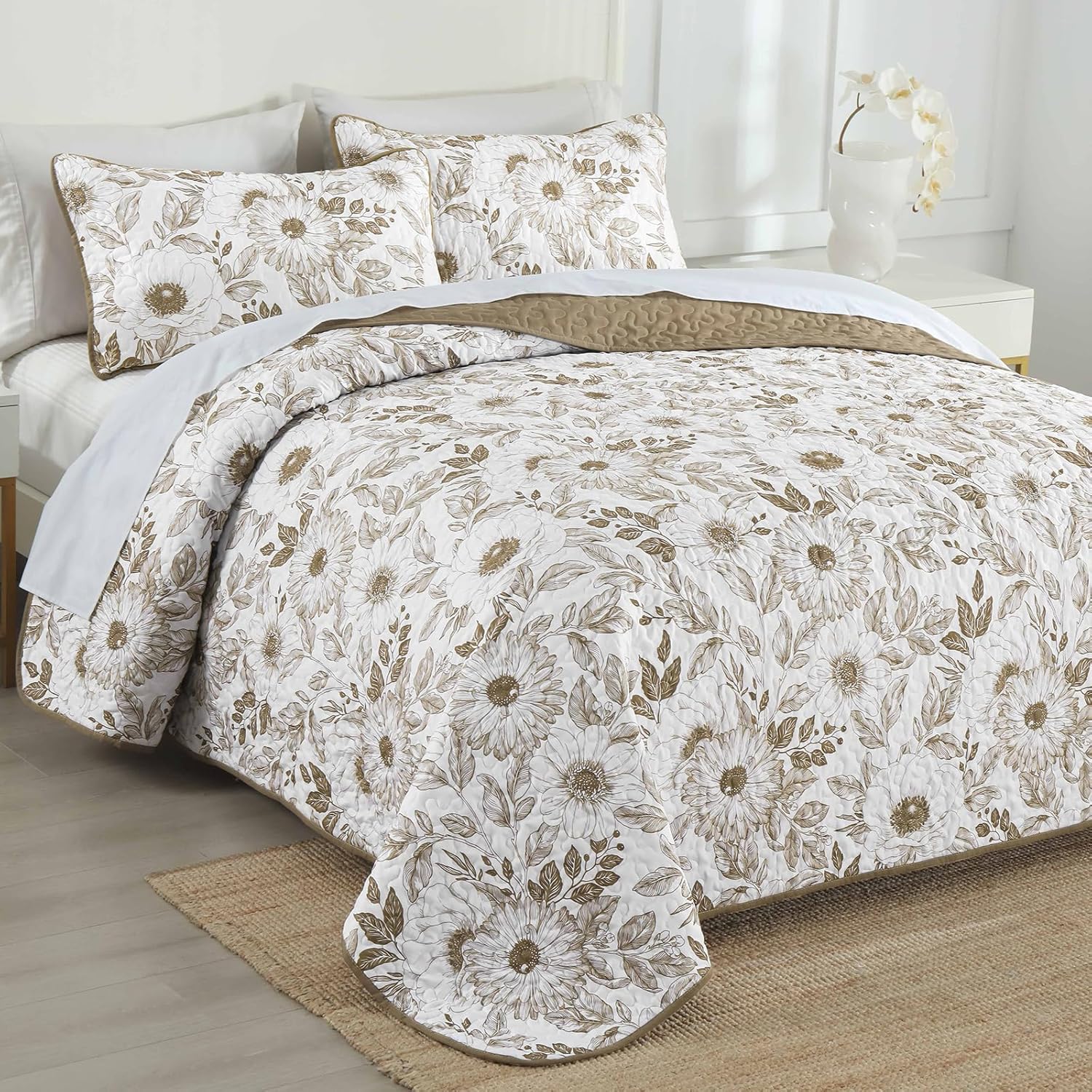 Drucon Floral Quilt Set Queen 3 Pieces
