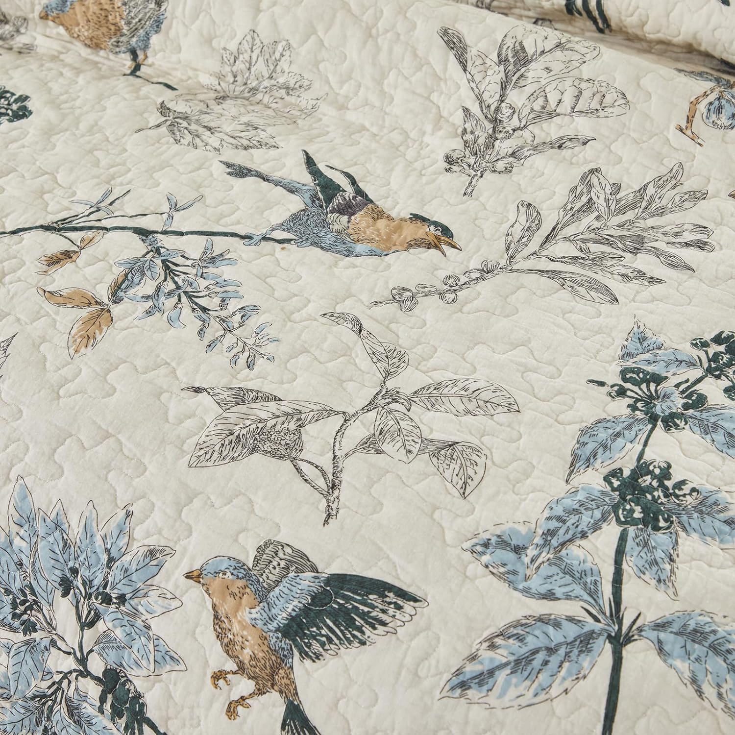 Brandream Birds Comforter Set Queen 3Pcs Beige