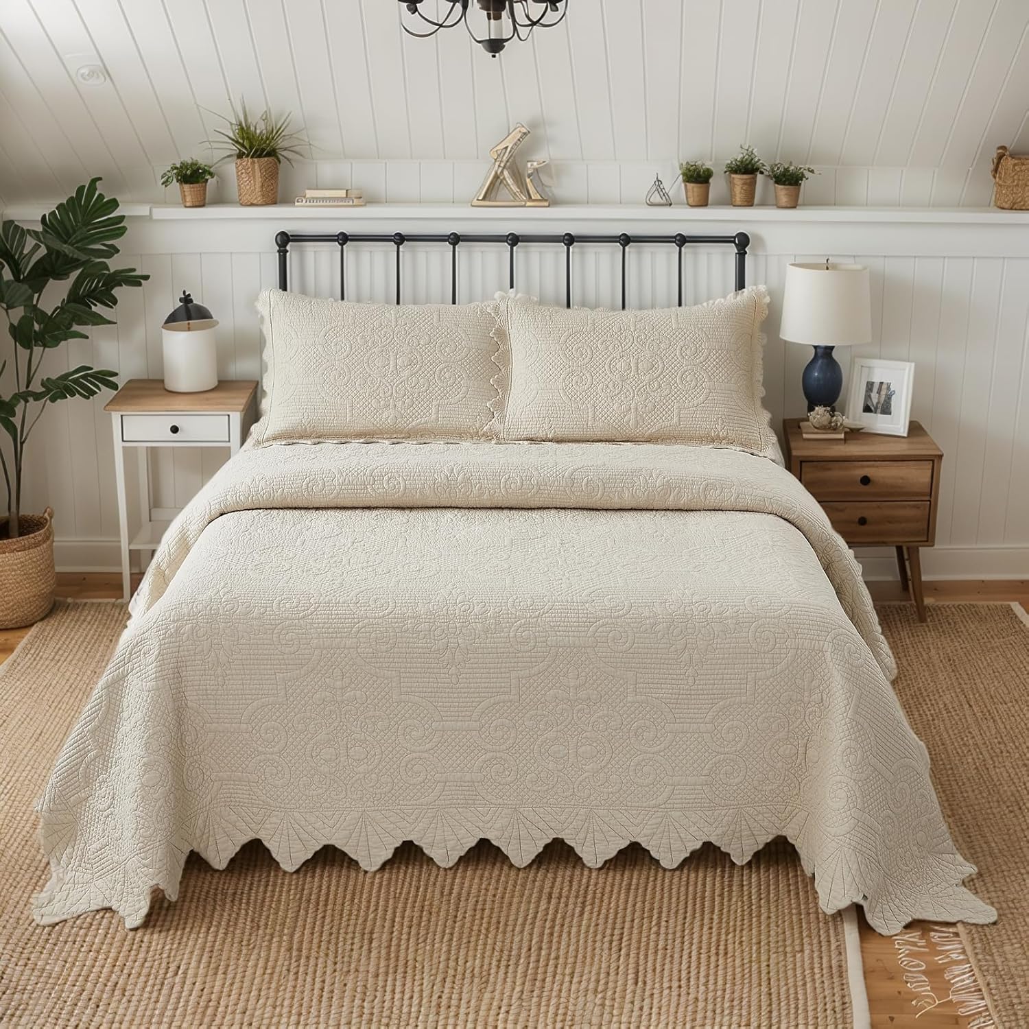 Brandream Beige Quilt Set King Size 3Pcs