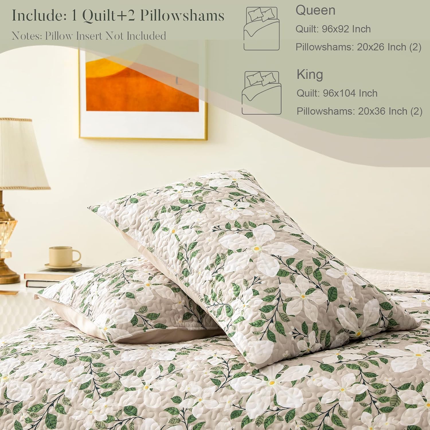 Whale Flotilla Reversible Floral Quilt Set Full Queen WhiteBone