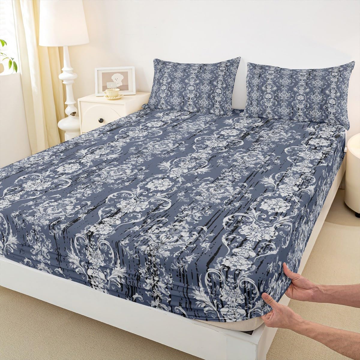 Erosebridal Damask Fitted Sheet Twin Gothic Floral
