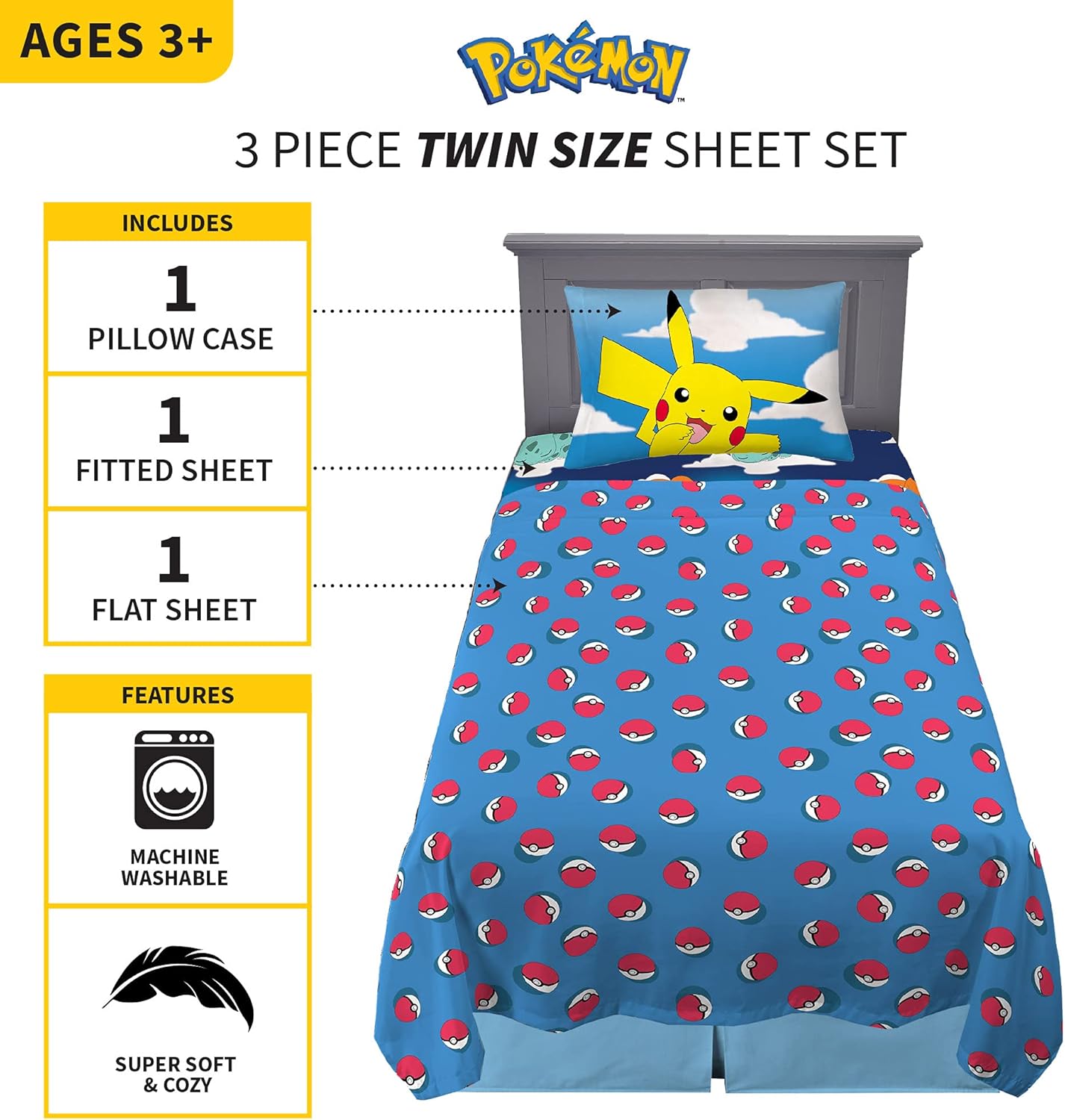 Pokemon Anime Kids Bedding Microfiber Sheet Set Twin