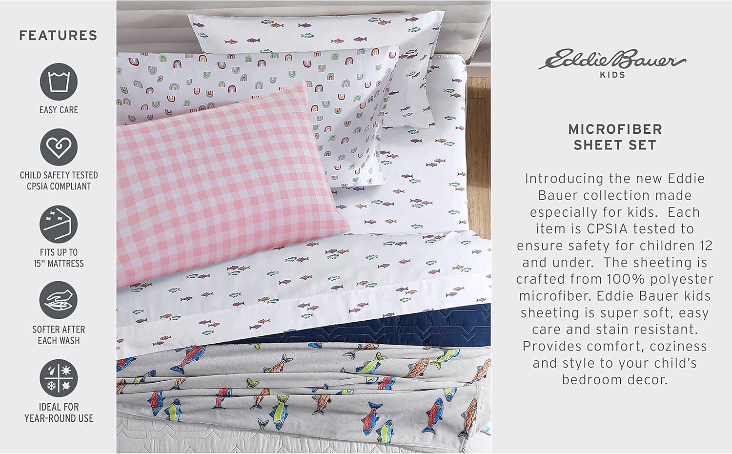 Eddie Bauer Kids Sheet Set - Fish Lake White Queen