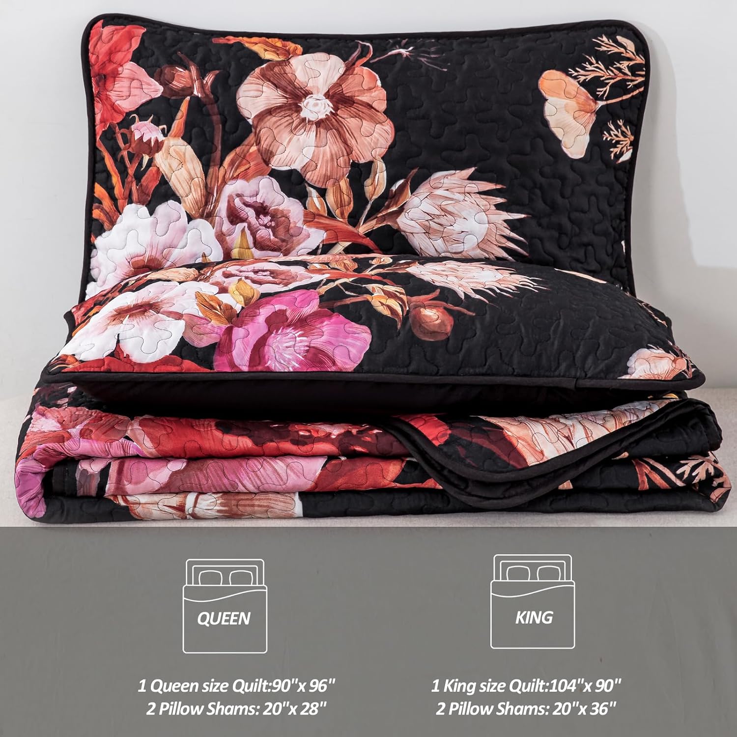 Drucon Floral Quilt Set King 3 Pieces