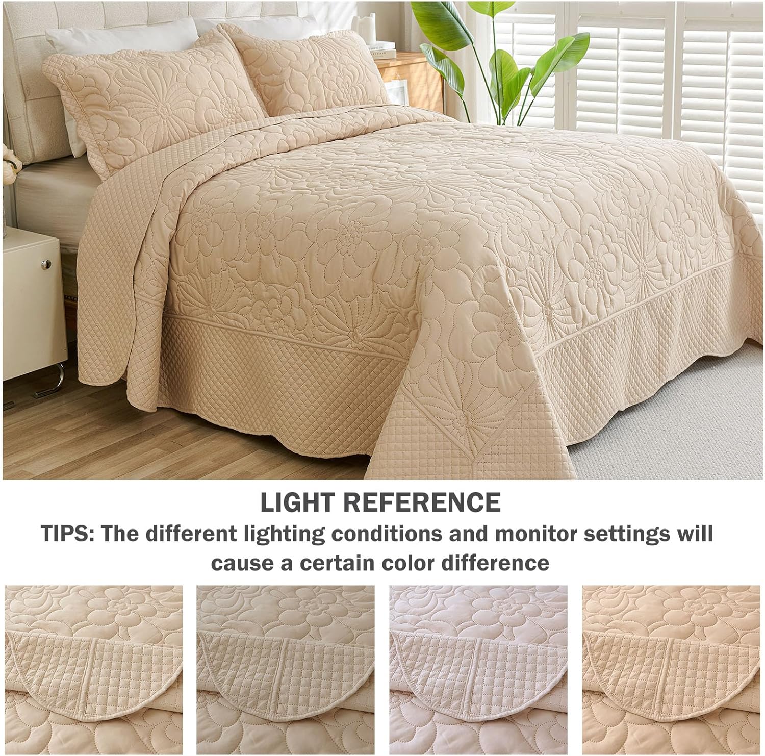 Cmfshape Oversized King Quilt Set 3 PCS - Floral Beige
