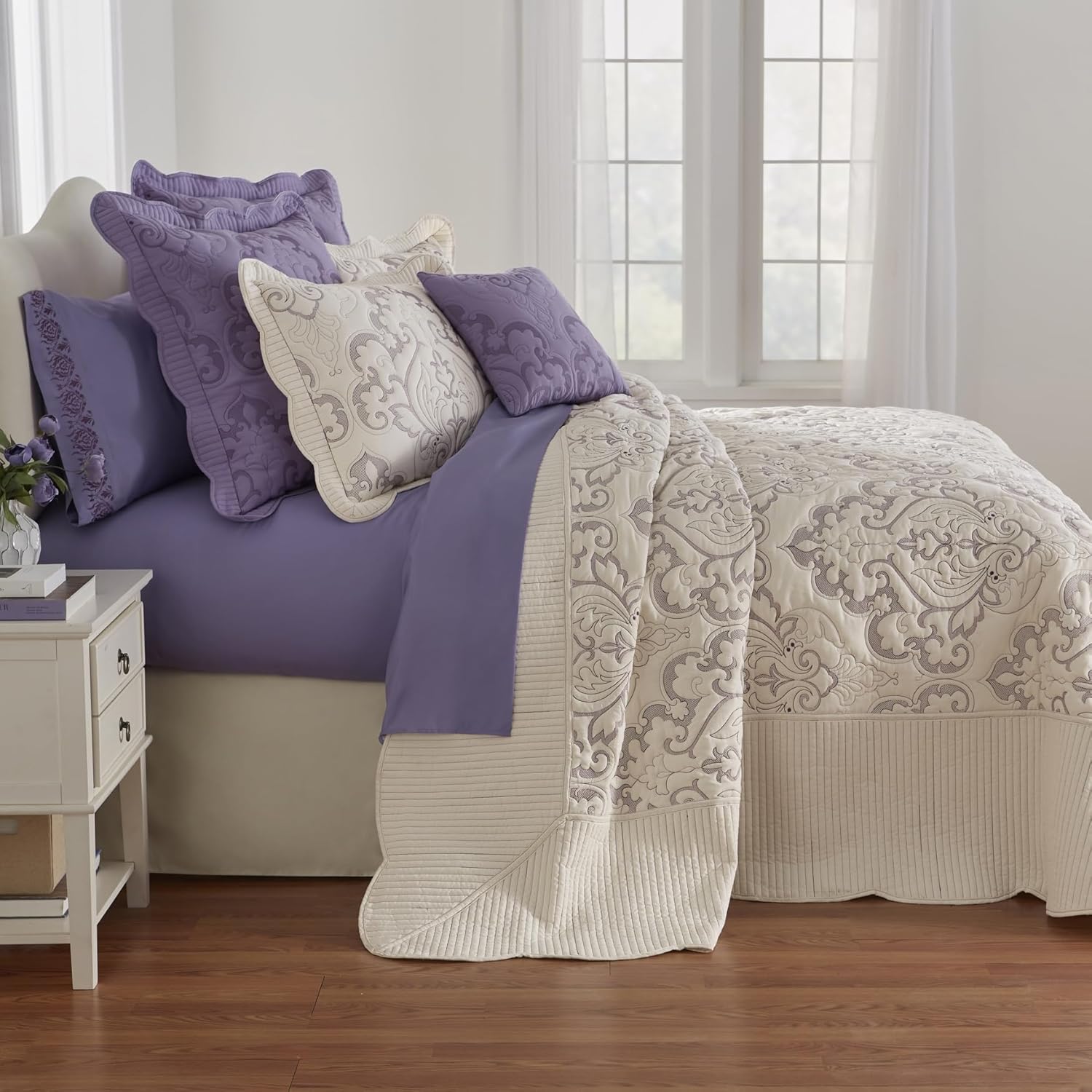 BrylaneHome Ultra Soft Damask Bedspread - Queen Ivory