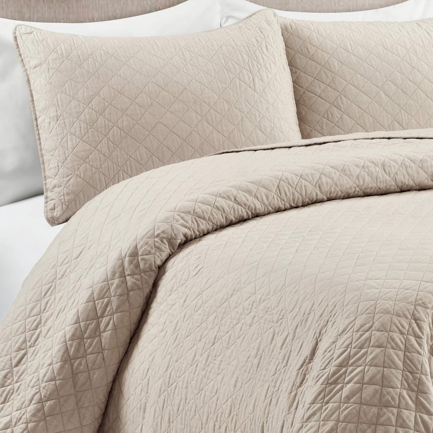 Lush Decor Ava Diamond Quilt Set - King - Neutral