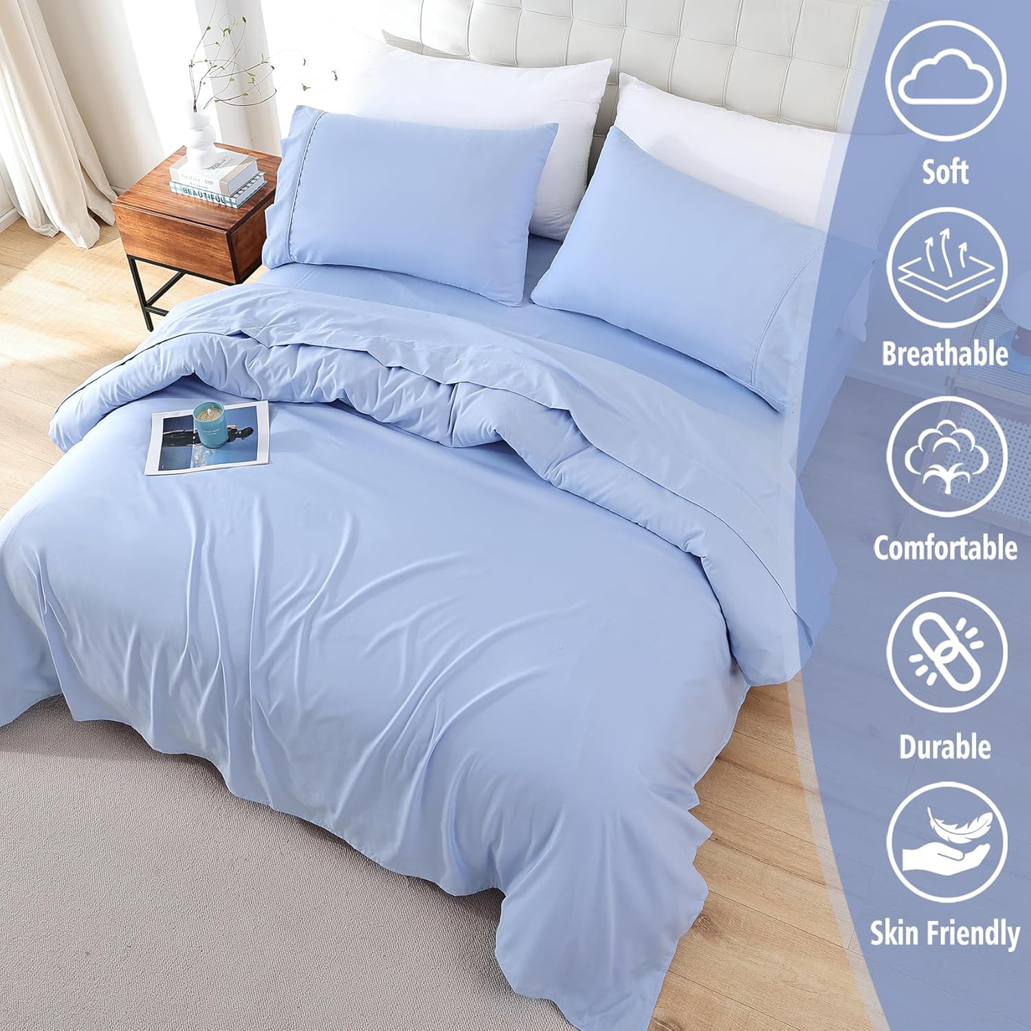 Whitney Home Textile Twin Sheet Set - Sky Blue Luxury Cooling Bedding