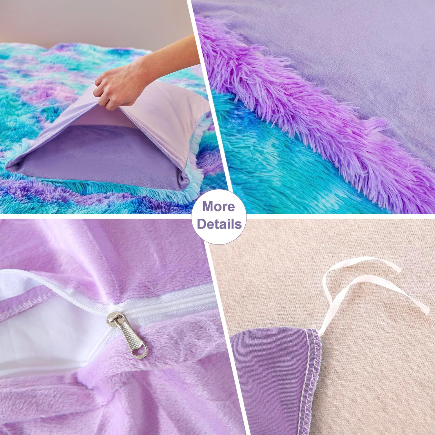 SUCSES Faux Fur Duvet Cover Set Queen Size 3Pcs