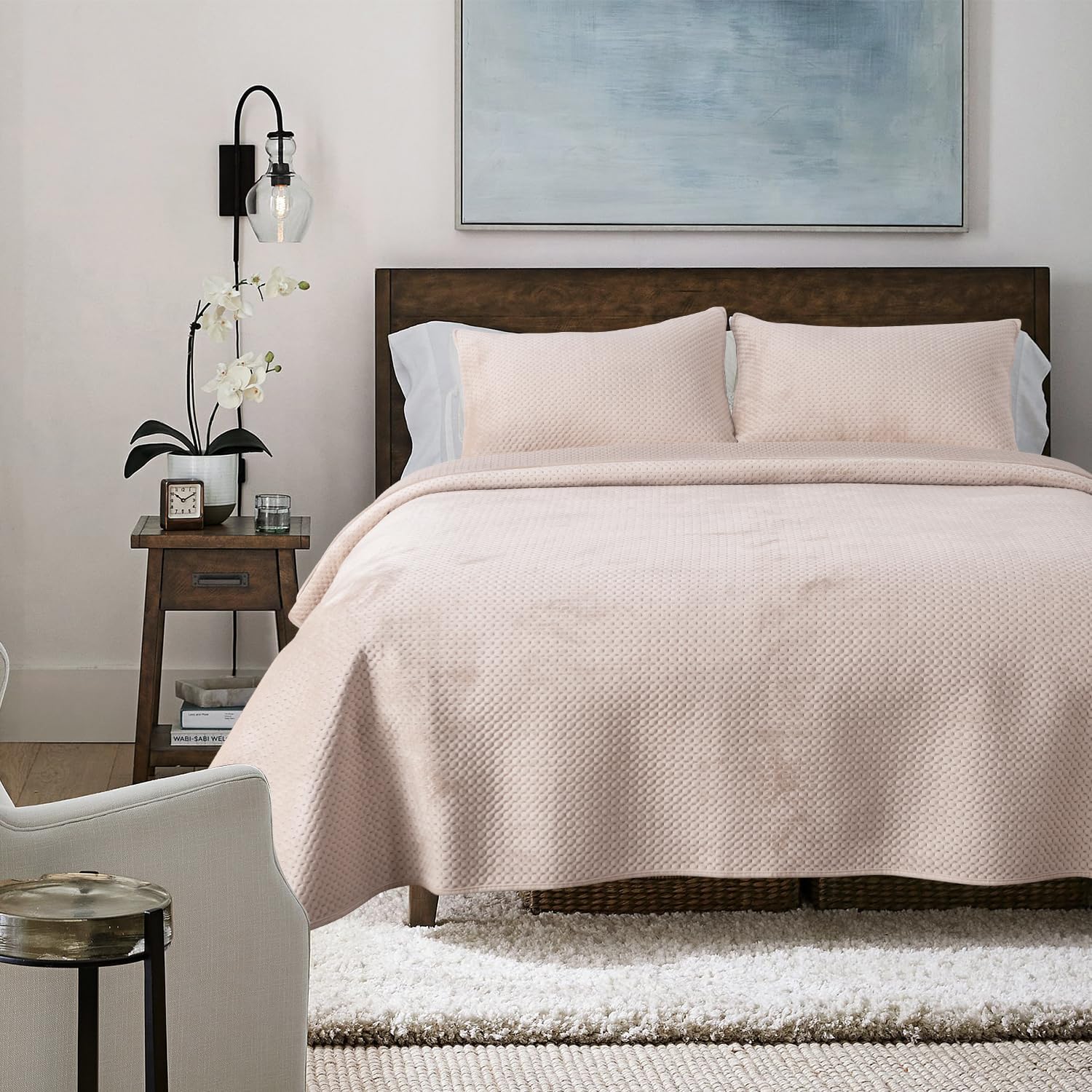 KASENTEX Plush Poly-Velvet Quilt Set with Shams - Queen Size