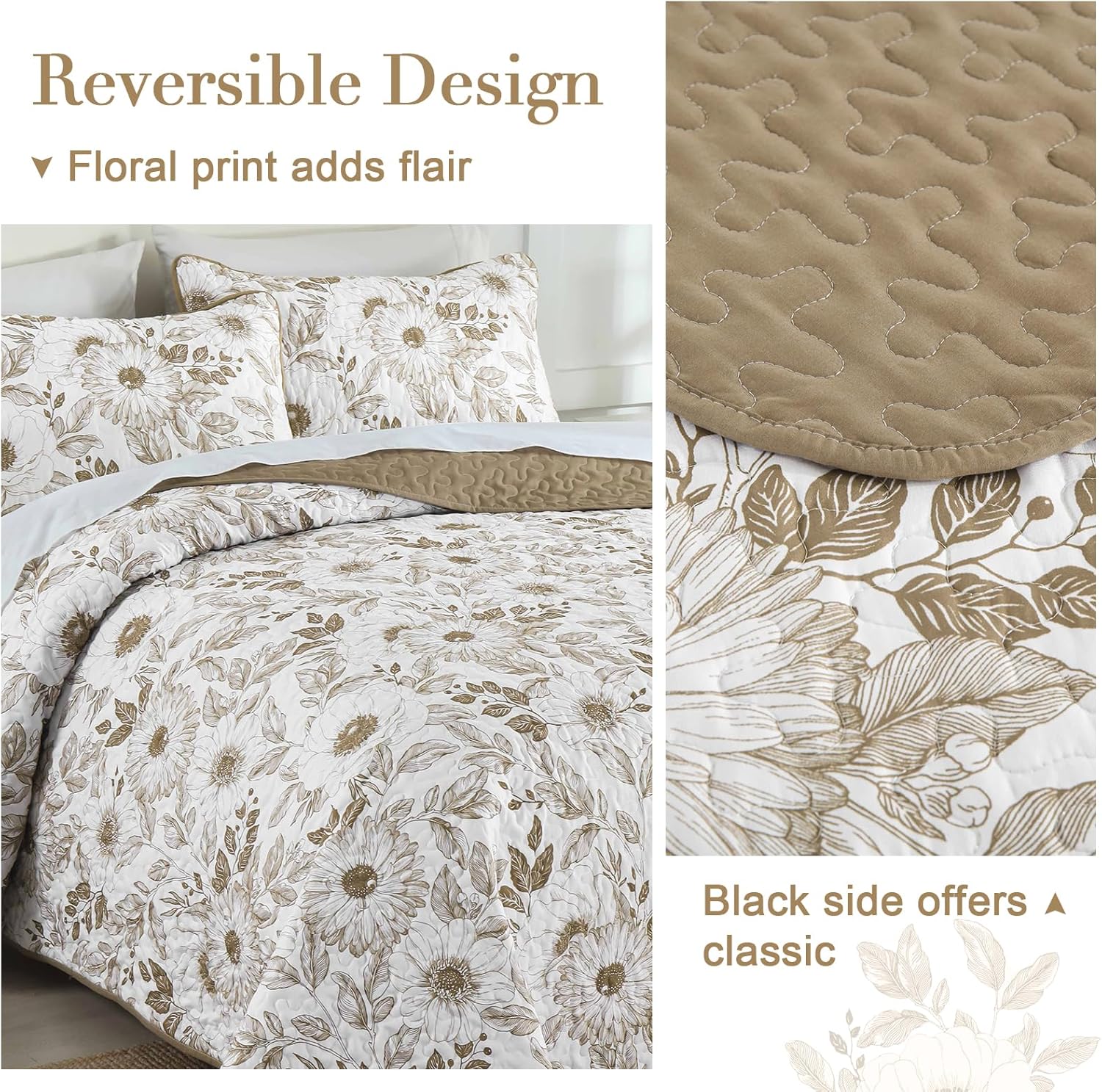 Drucon Floral Quilt Set Queen 3 Pieces