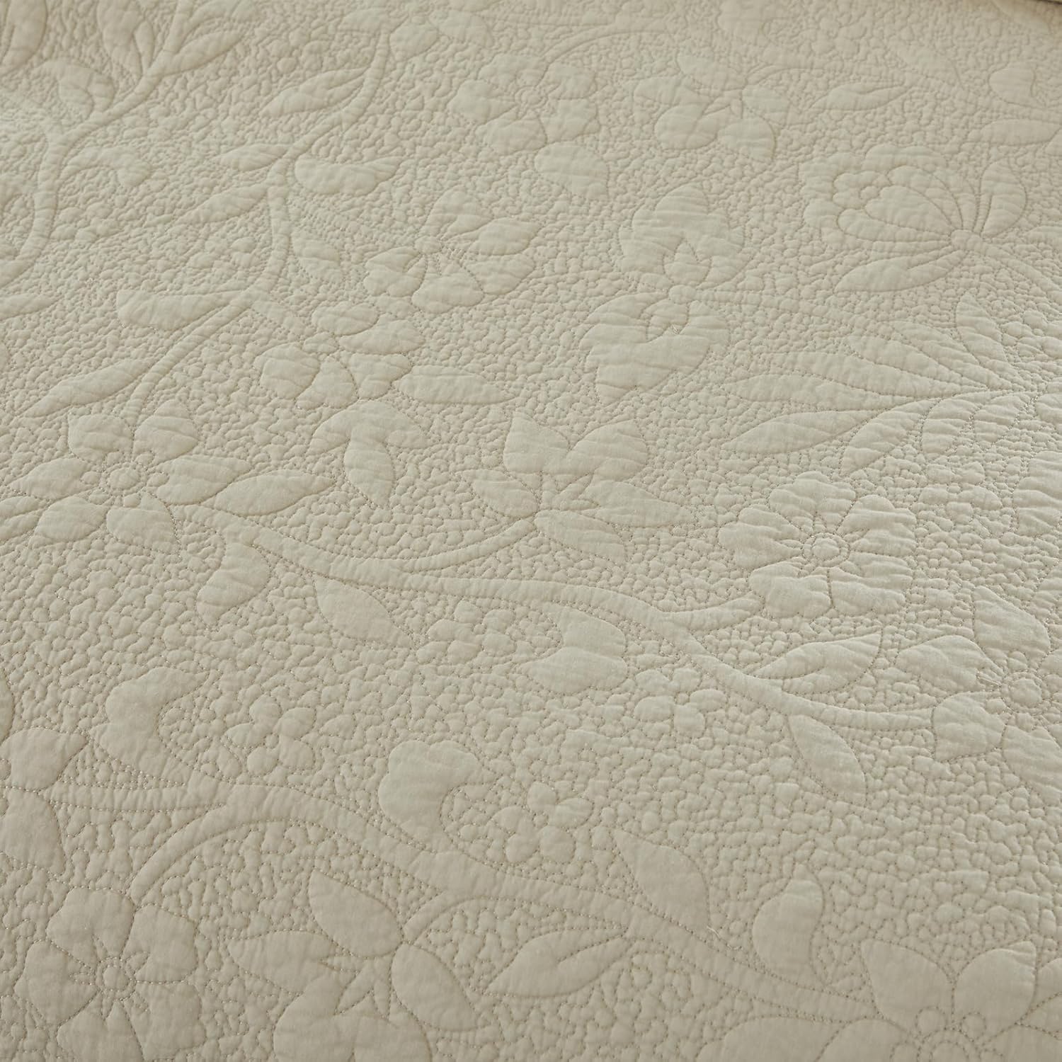 Brandream Queen Quilt Set 3-Piece Cotton Beige