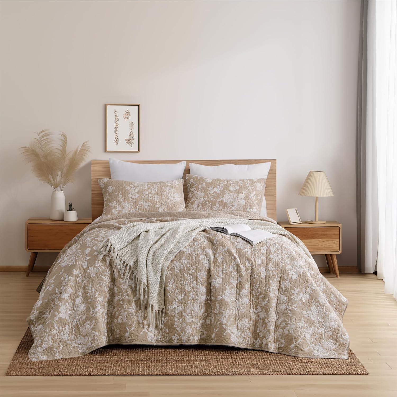 SHALALA Floral Quilt Set Queen Size Reversible