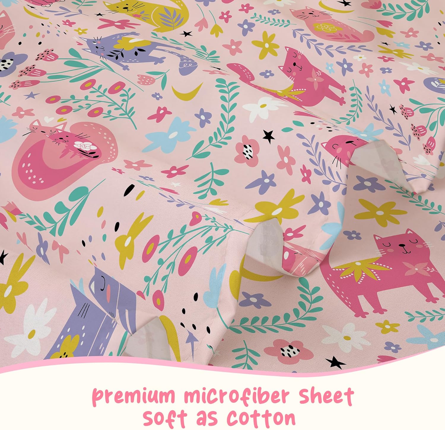 Bedmoon Girls Pink Cat Twin Bed Sheet Set