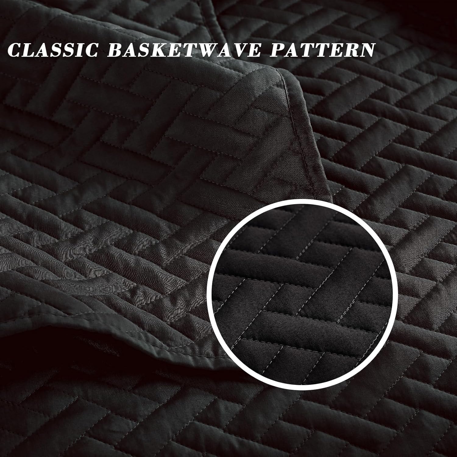Exclusivo Mezcla Full Queen Quilt Set with Basket Weave Pattern Black