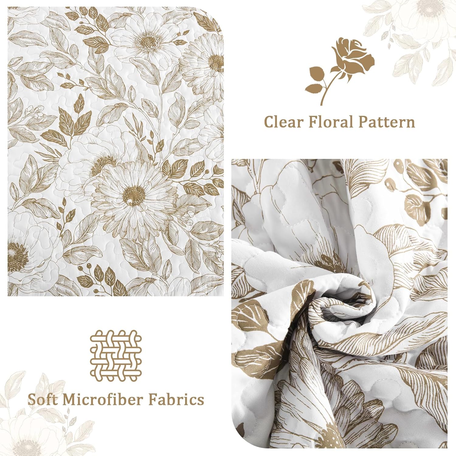 Drucon Floral Quilt Set Queen 3 Pieces