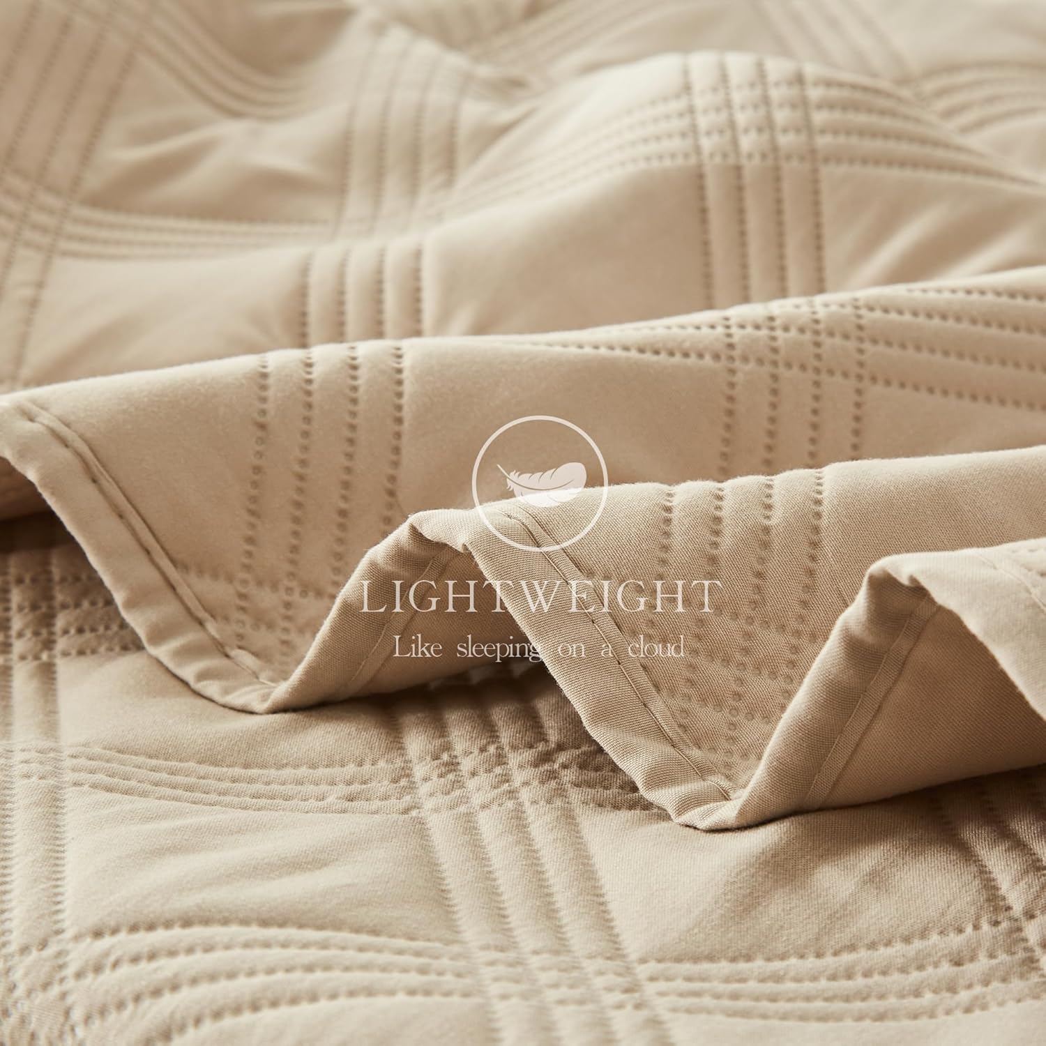 Inron Quilt Set Queen Size Beige Microfiber 1