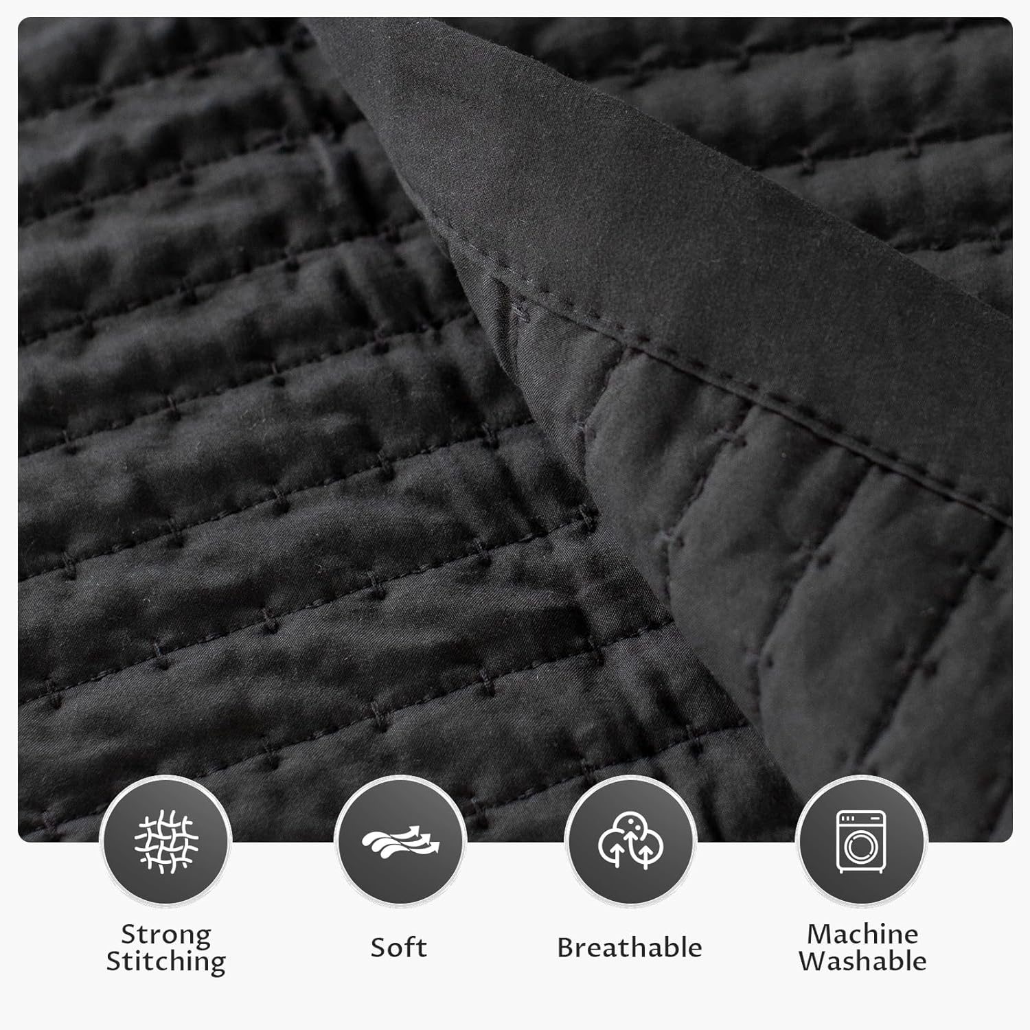KASENTEX King Size Quilt Set - Stone Washed Black