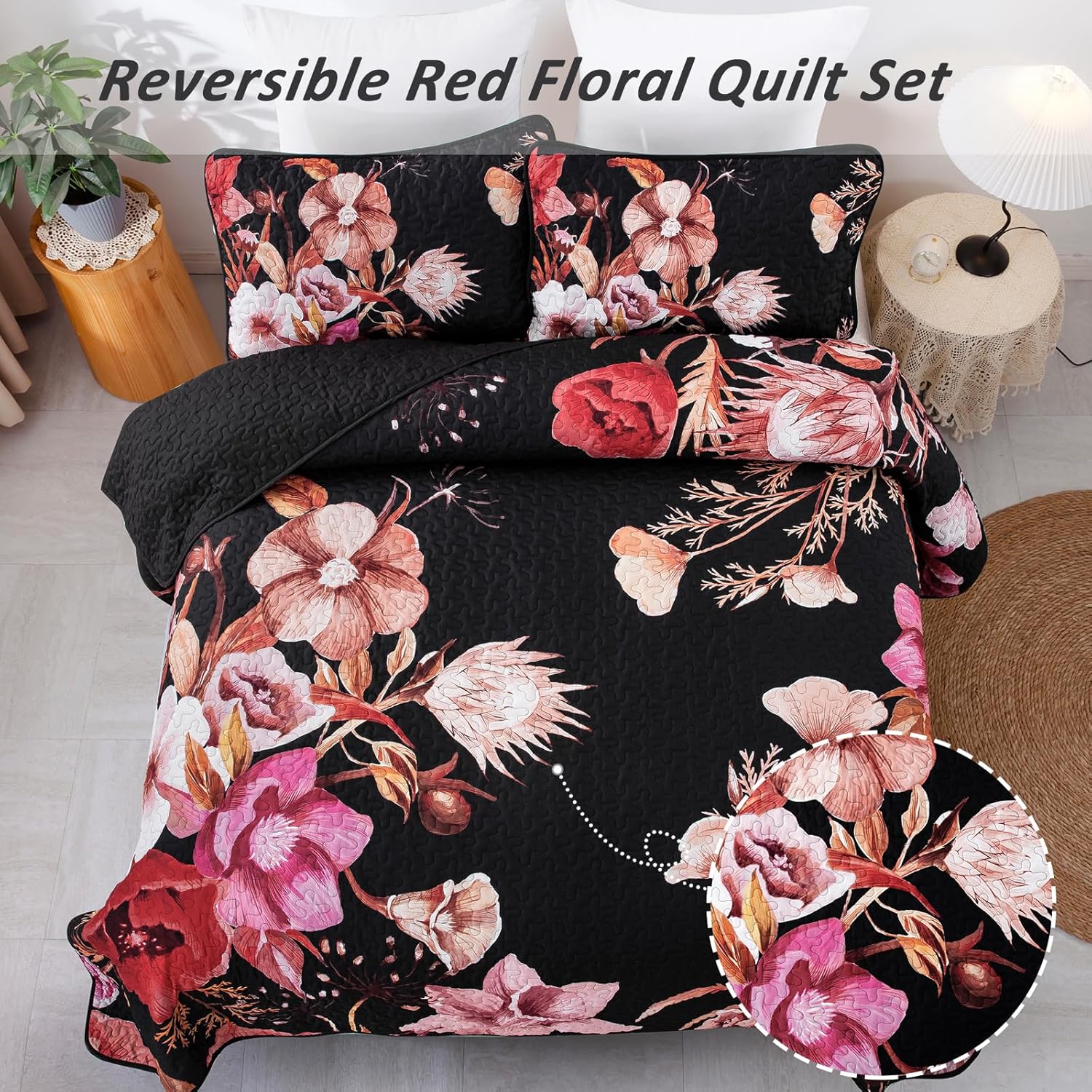 Drucon Floral Quilt Set King 3 Pieces