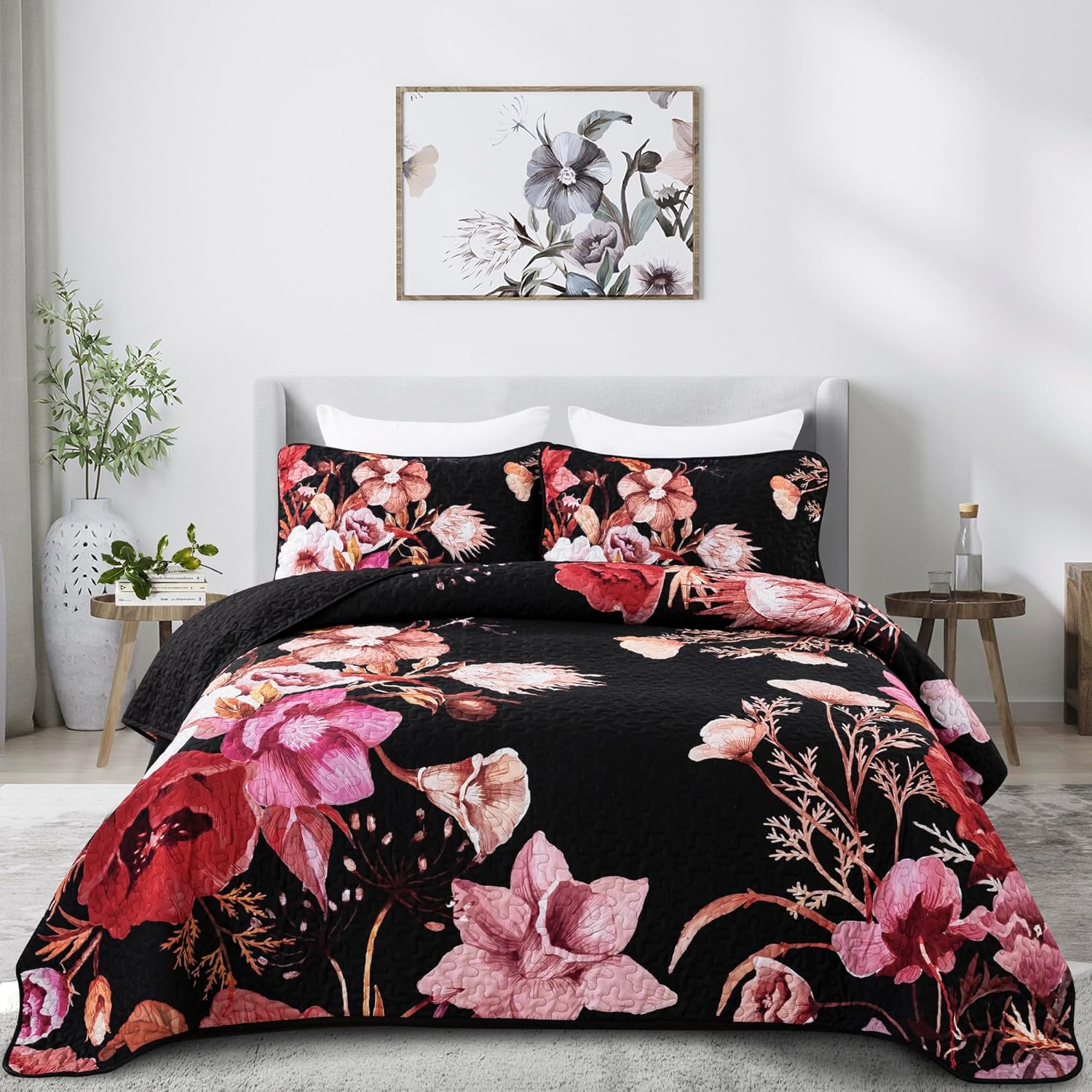 Drucon Floral Quilt Set King 3 Pieces
