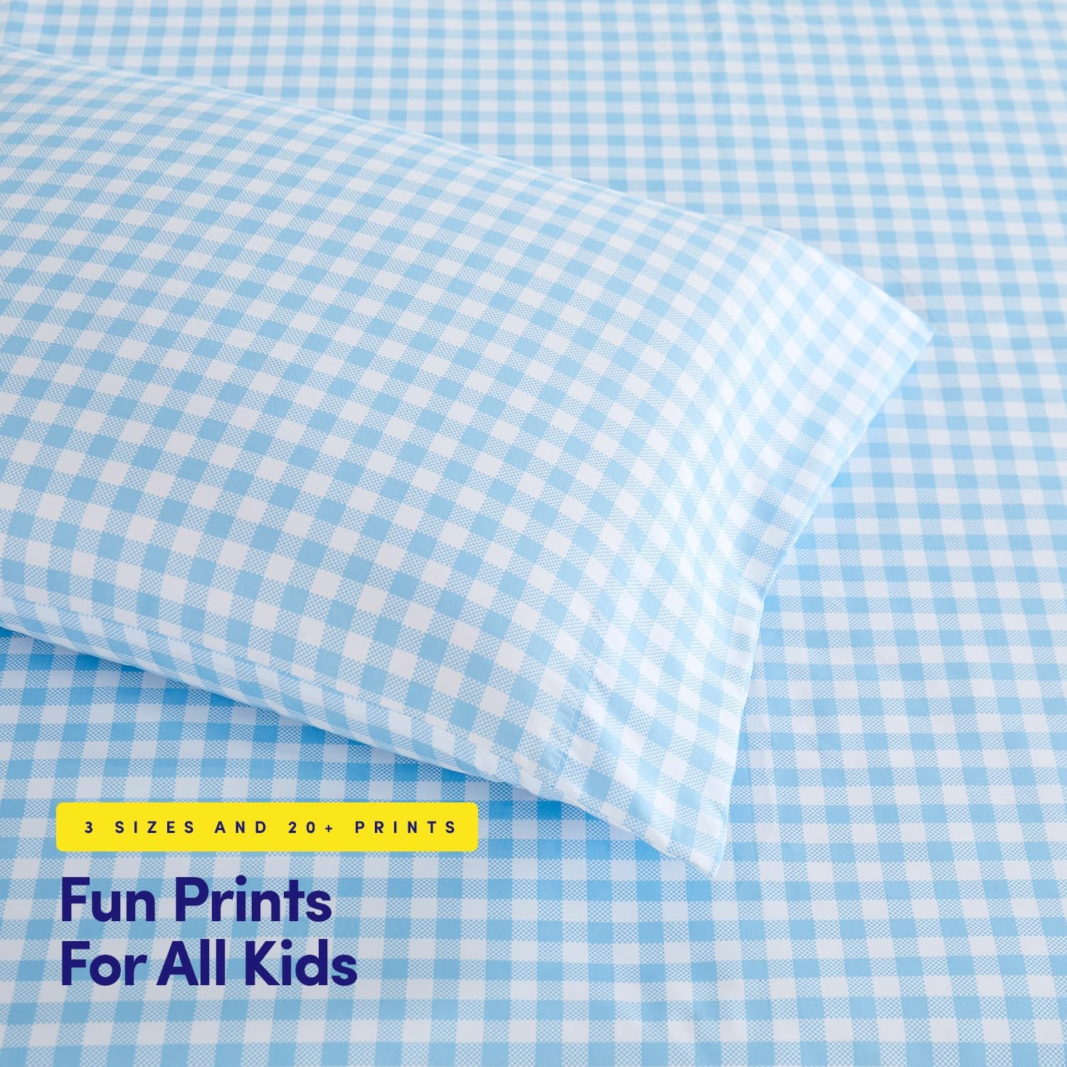 1500 Supreme Kids Bed Sheet Set - Blue Gingham