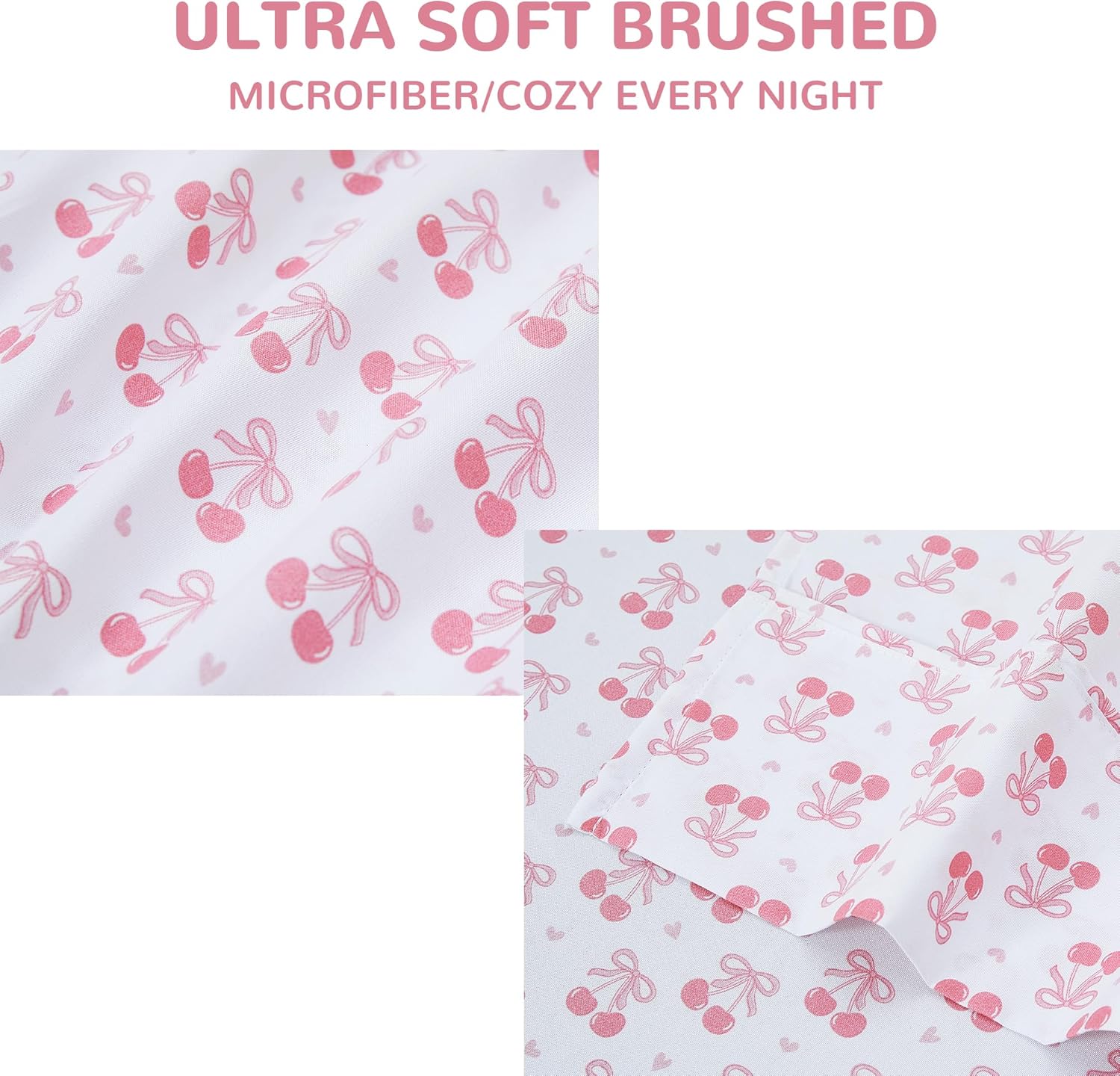 Viviland 3-Piece Pink Cherry Bow Twin Sheet Set