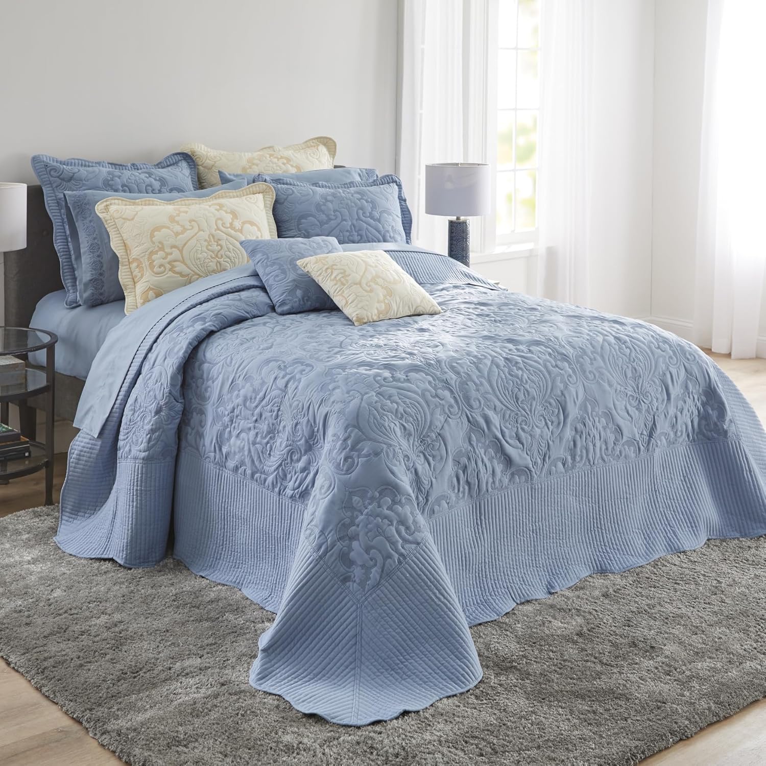 BrylaneHome Ultra Soft Damask Bedspread - Queen Ivory