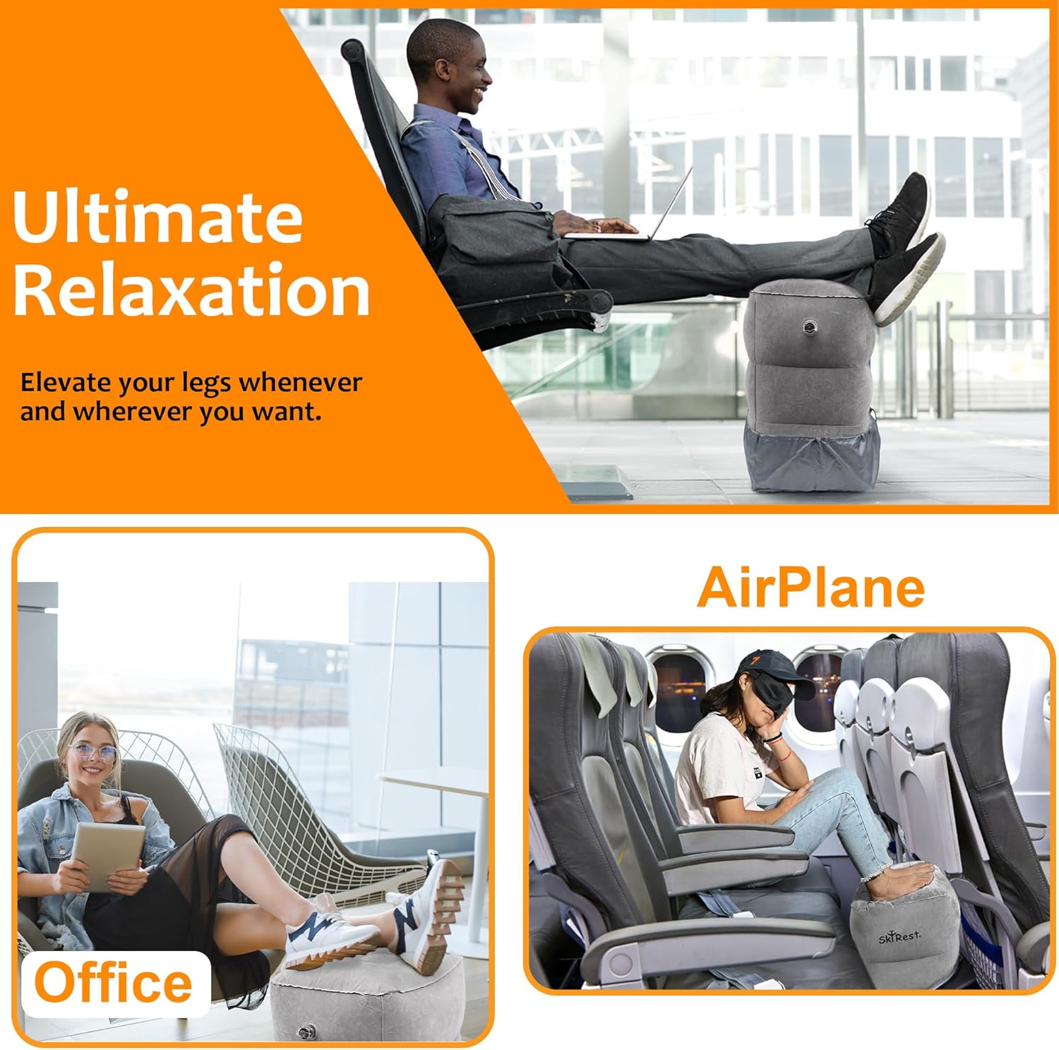 Skyrest Inflatable Foot Rest Travel Pillow - Grey 1