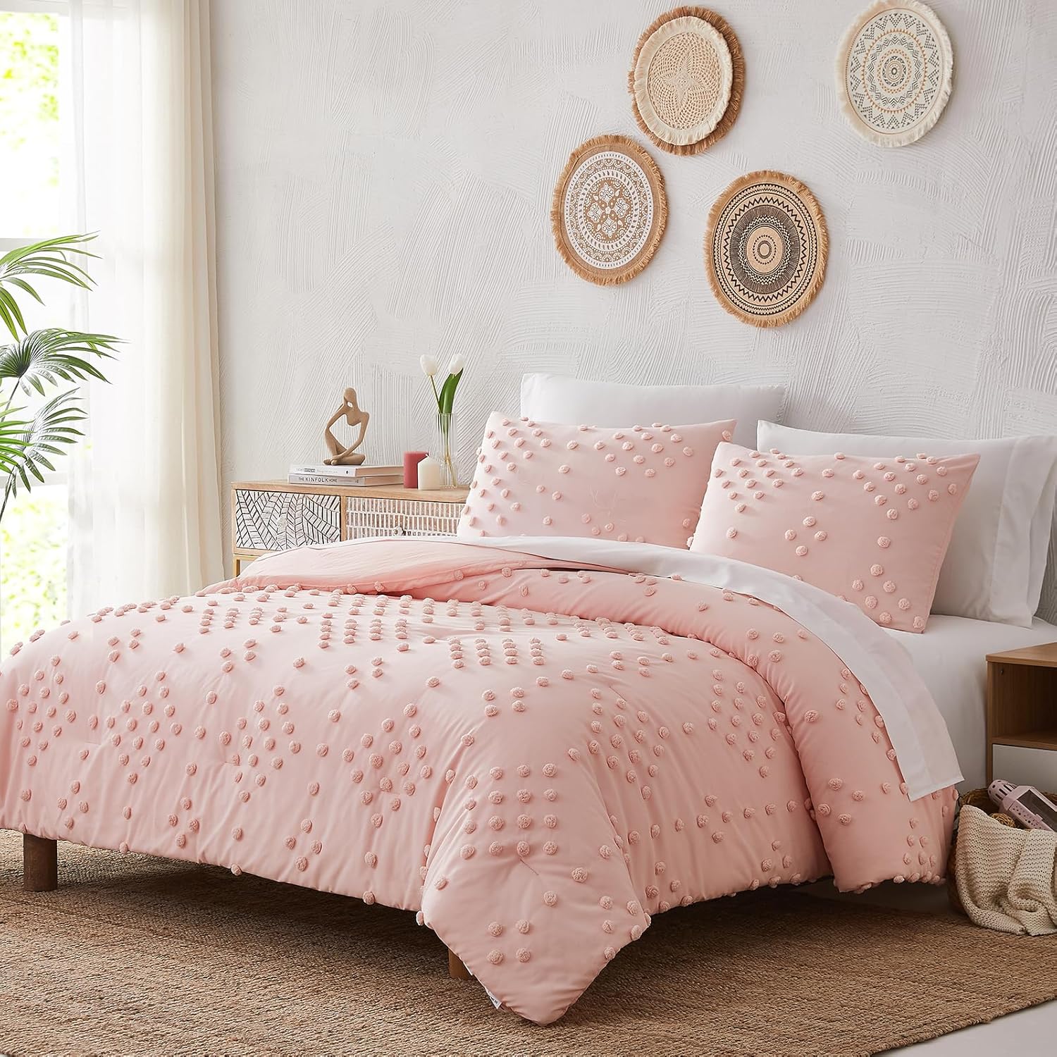 Geniospin Pink Pom Tufted Bed in a Bag Set 7 Pieces