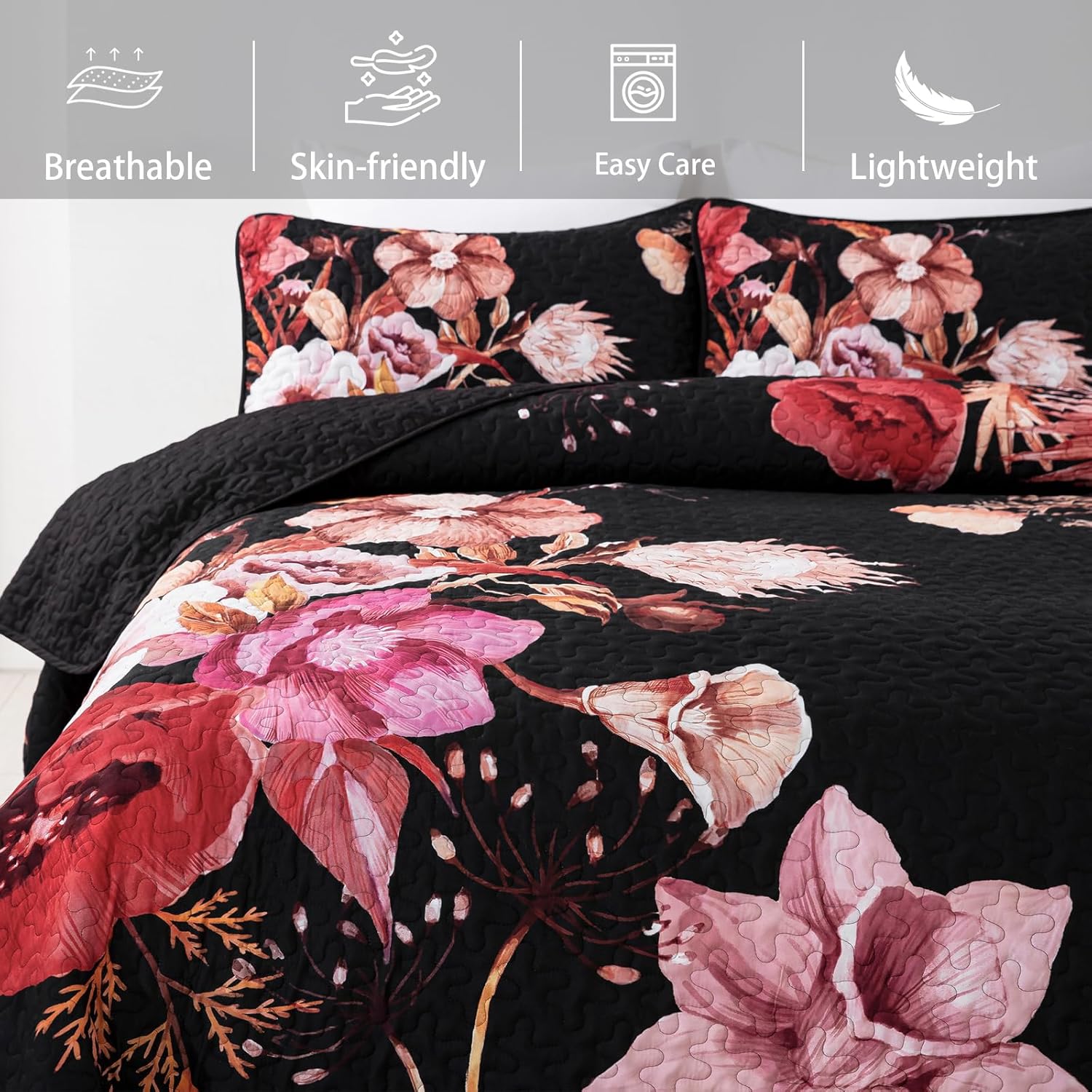 Drucon Floral Quilt Set King 3 Pieces