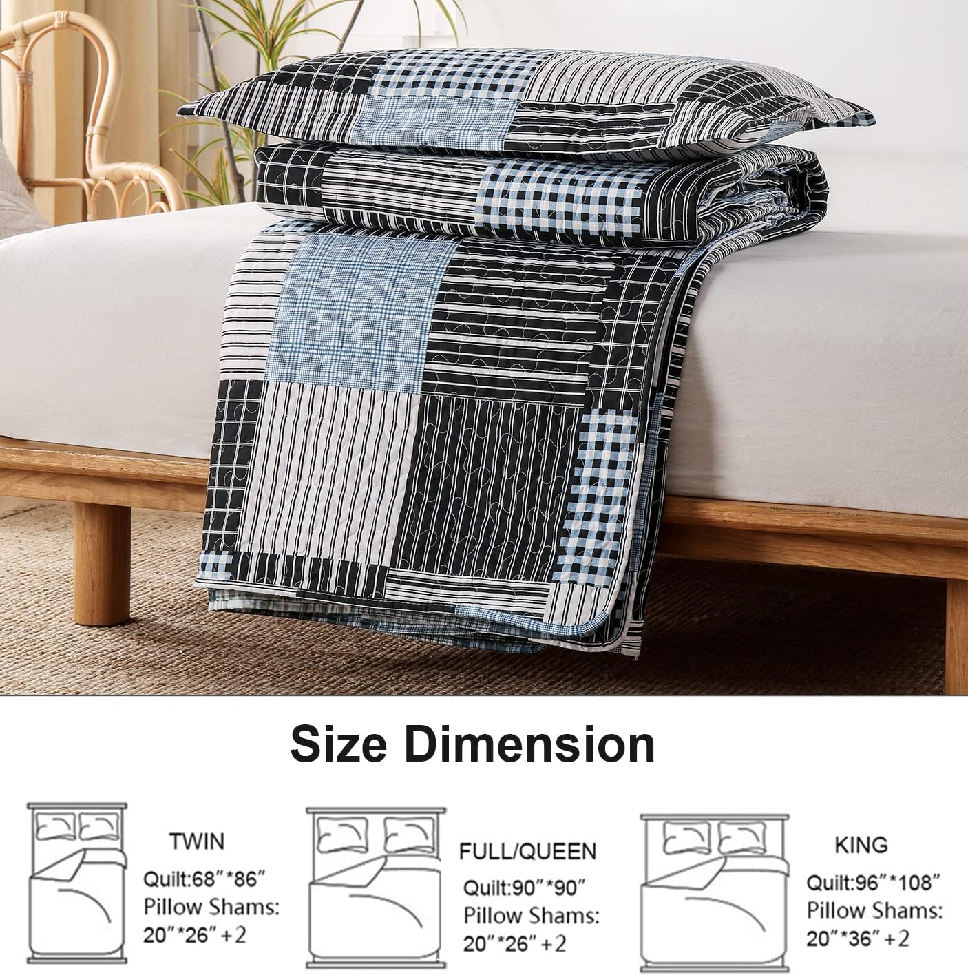 Ycosy Plaid Quilt Set Full Queen with 2 Pillow Shams