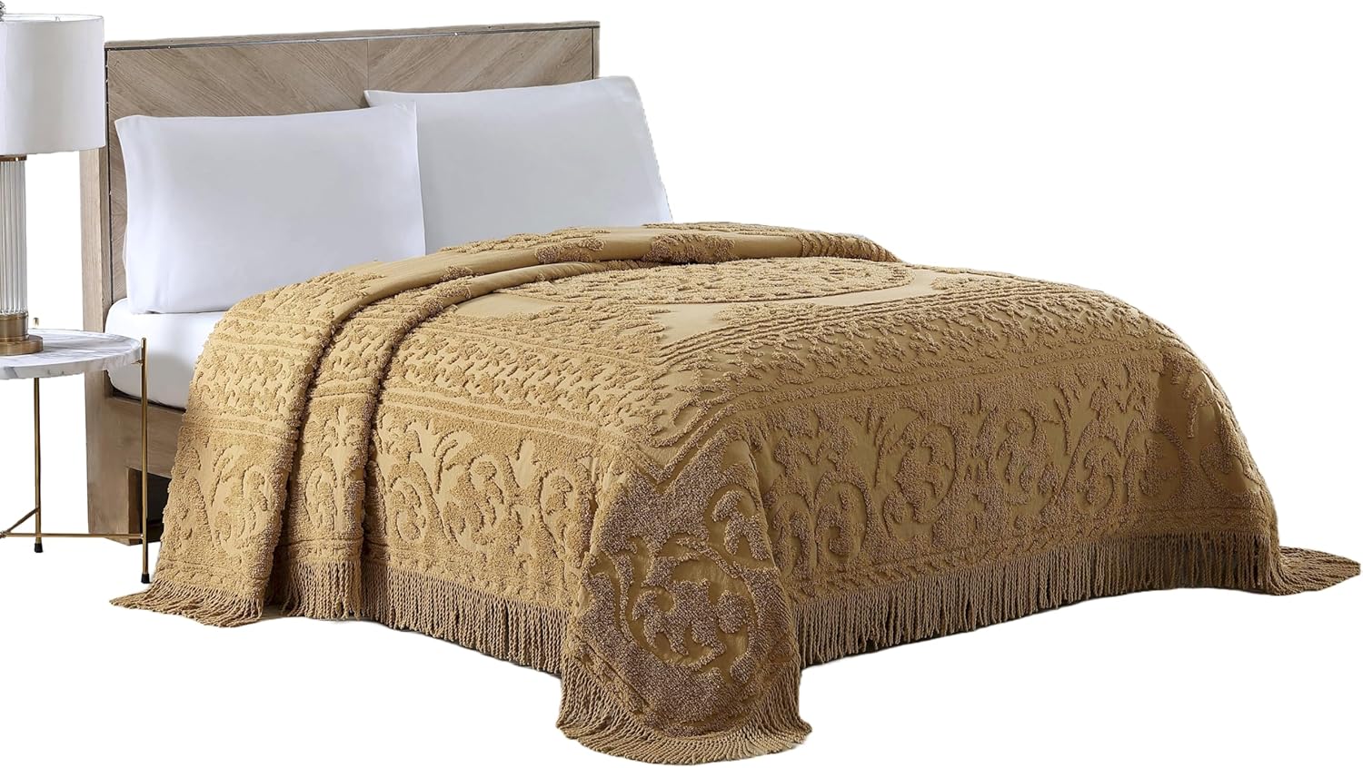 Beatrice Home Fashions Medallion Chenille Bedspread Full Gold