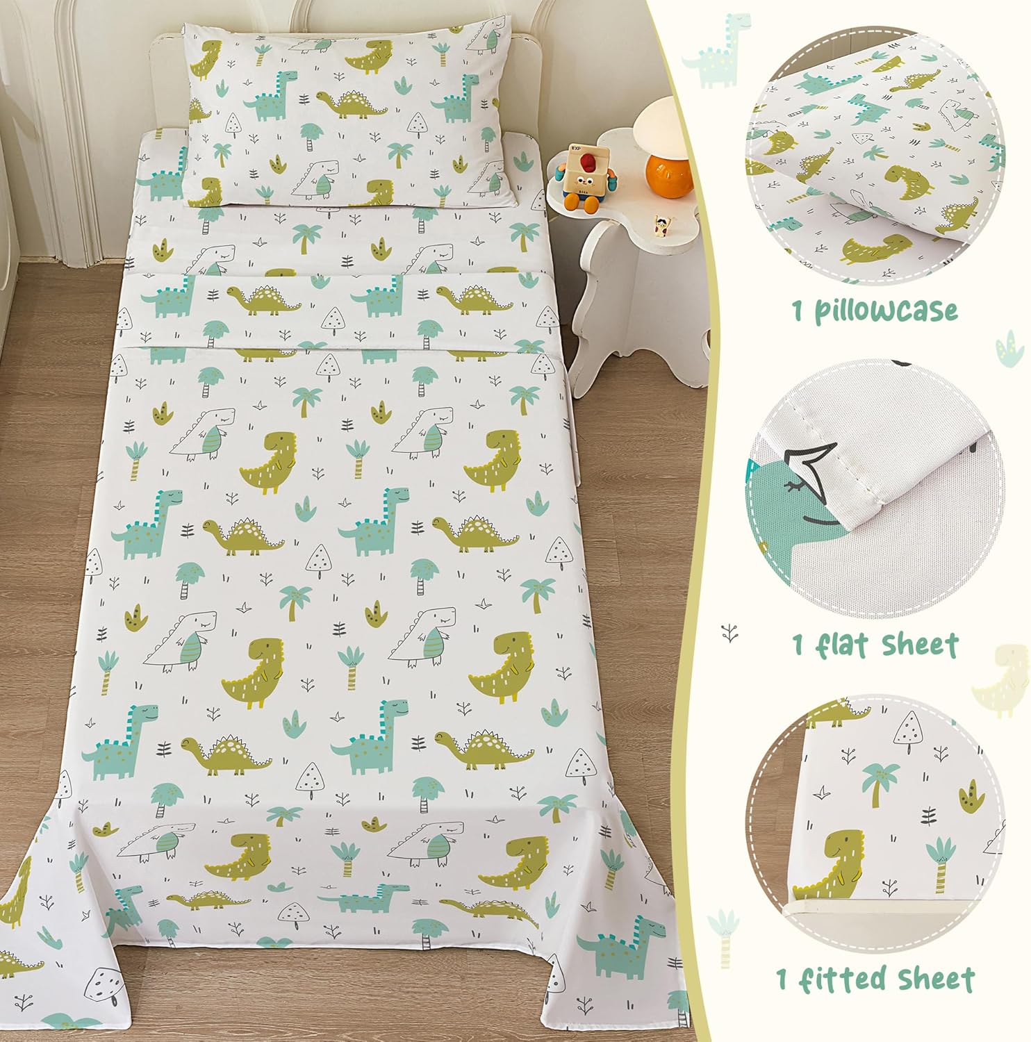 Bedmoon Dinosaur Print Twin Bed Sheet Set for Kids