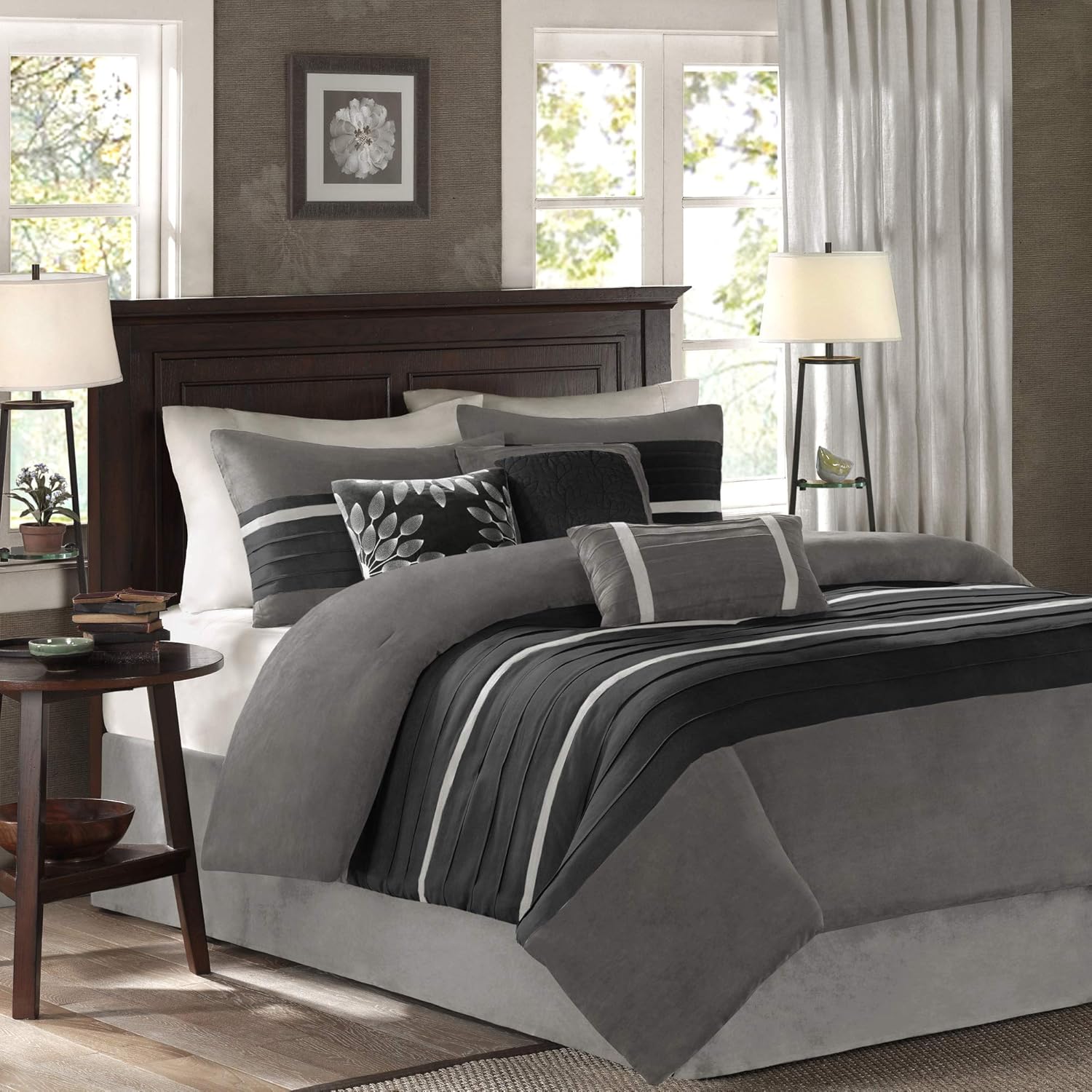 Madison Park Palmer Comforter Set - Faux Suede Black Queen 7 Piece
