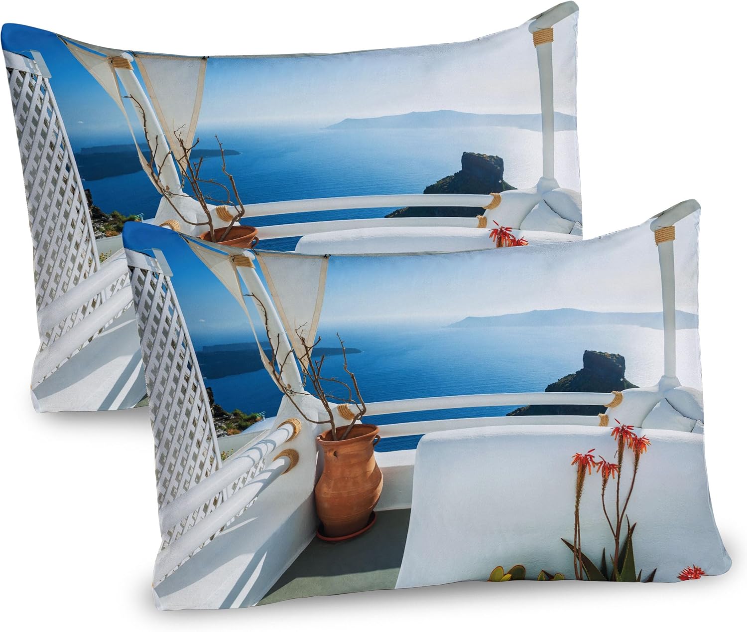 Ambesonne European Pillow Sham Set of 2 Turquoise Blue Santorini Sunset Design