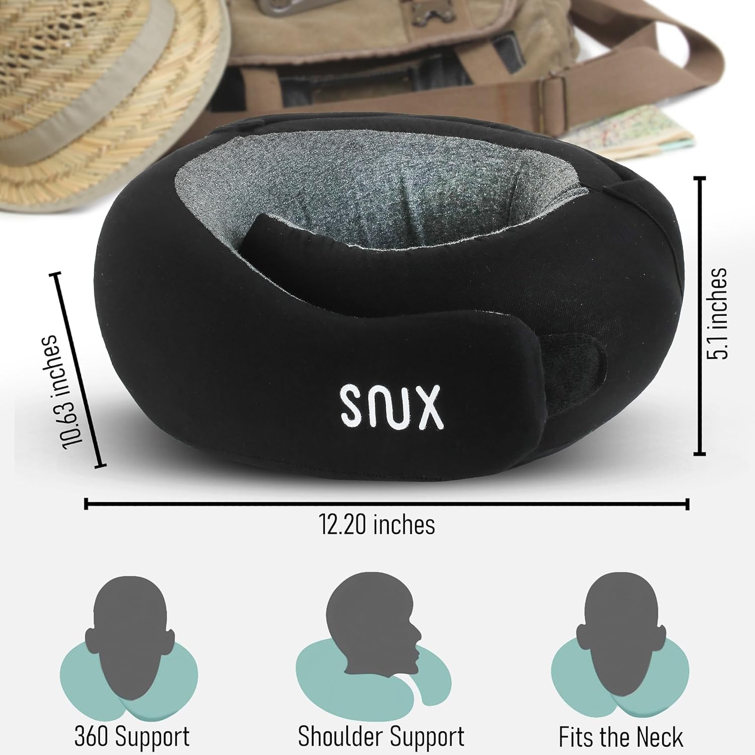 Snux Travel Neck Pillow with Hood - Memory Foam