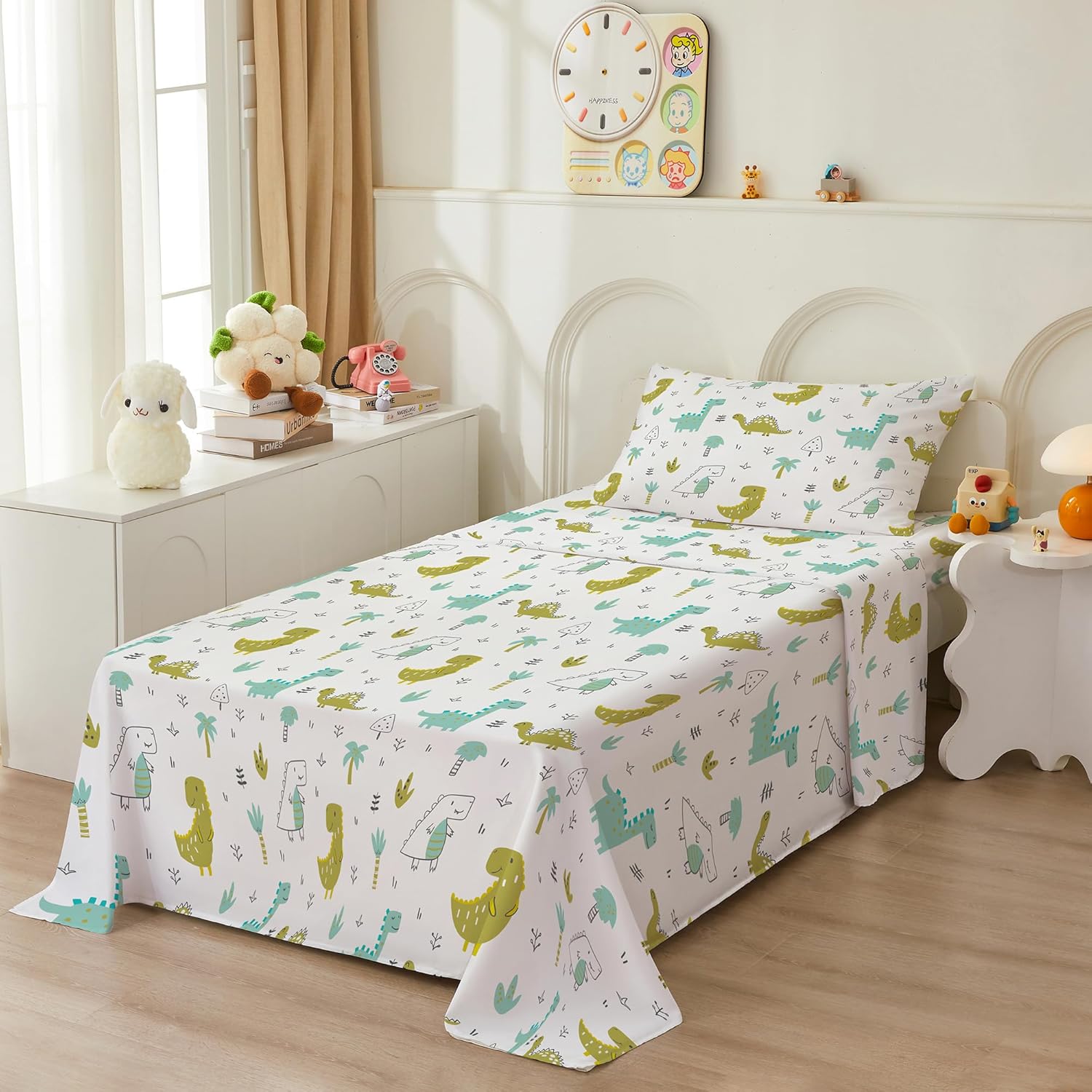 Bedmoon Dinosaur Print Twin Bed Sheet Set for Kids