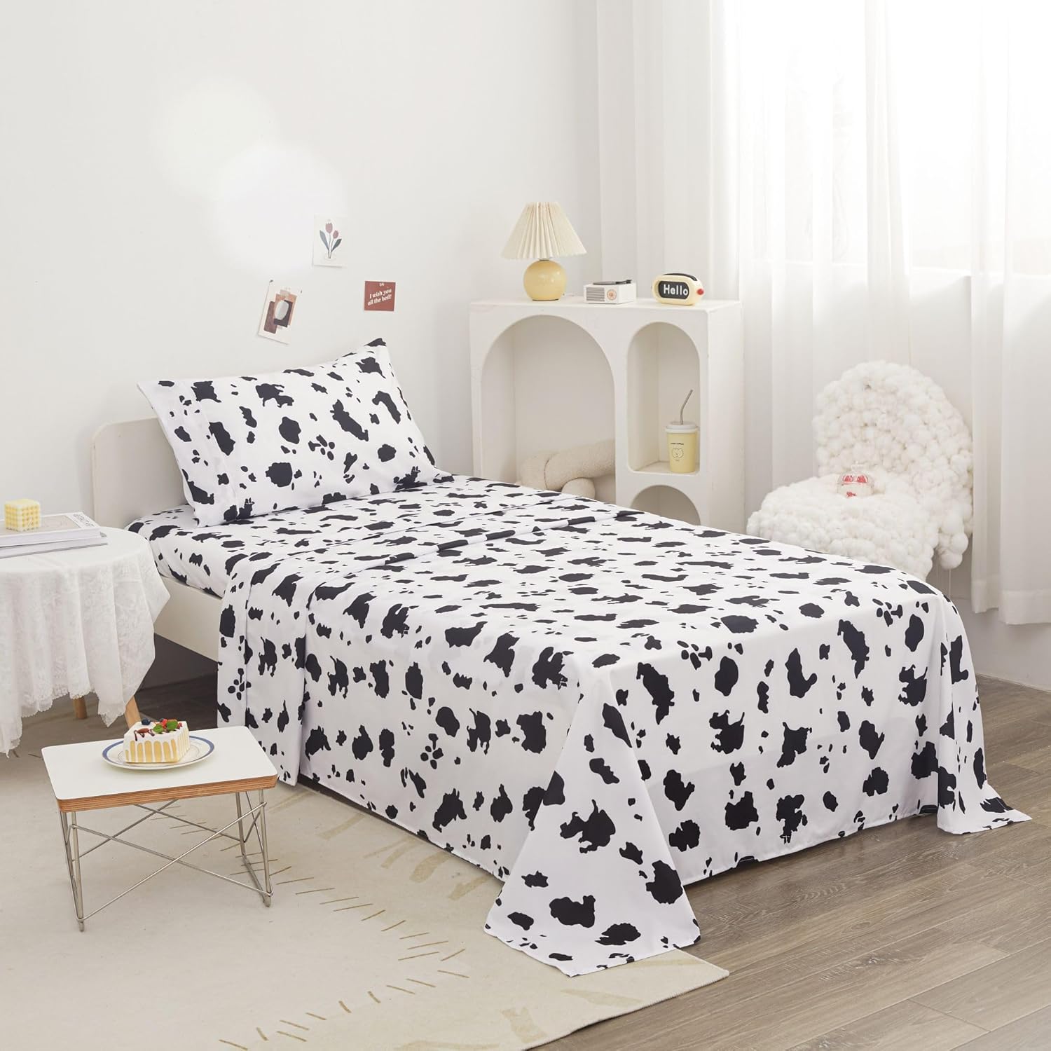 Viviland 3-Piece Cow Print Twin Sheet Set for Kids