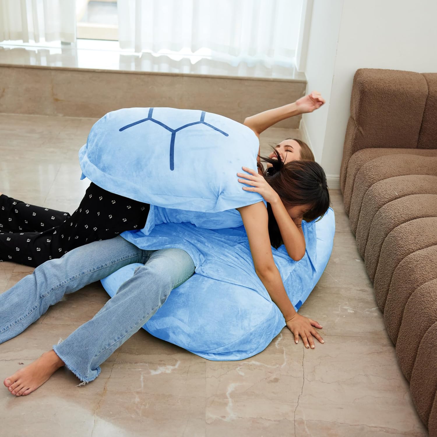 SEAHOME Turtle Shell Plush Pillow for Kids and Adults Blue 51 inch