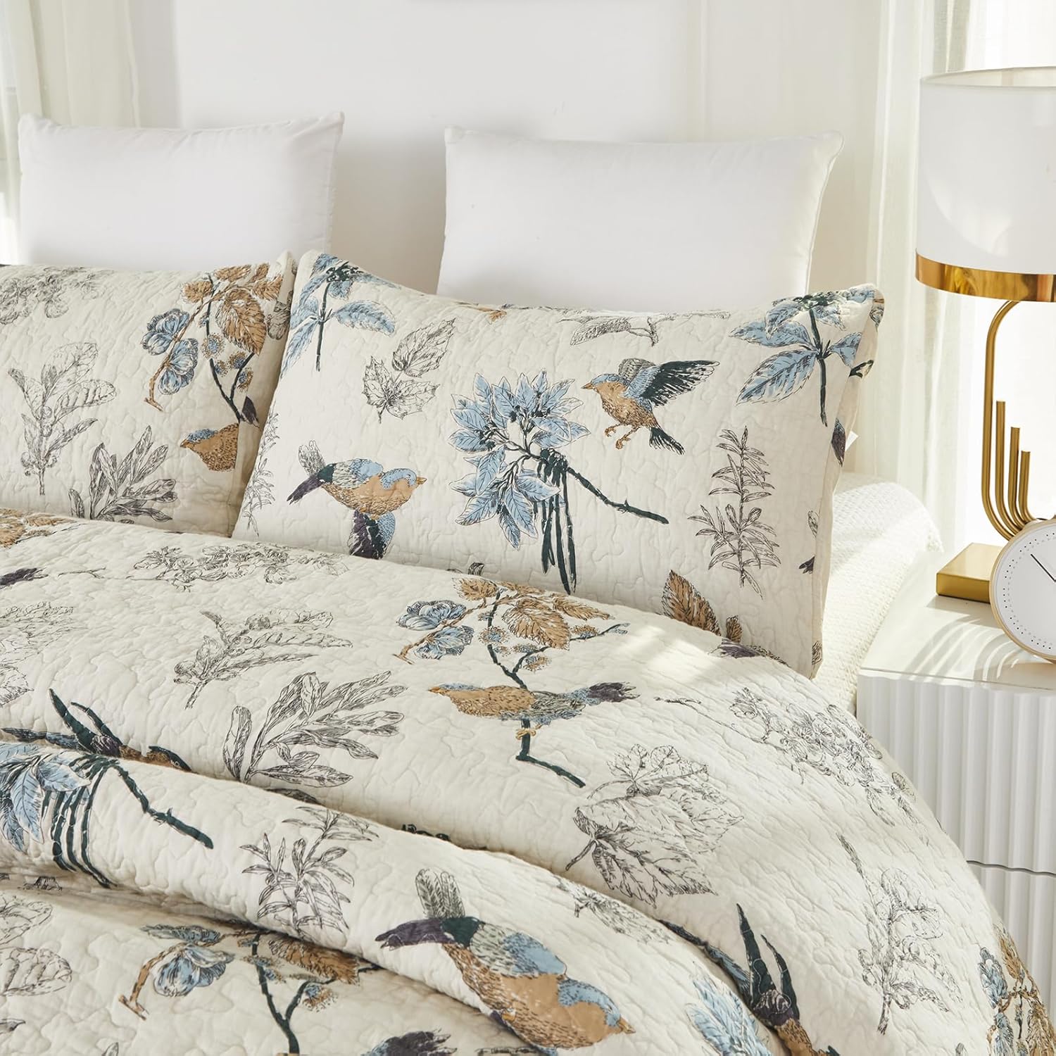 Brandream Birds Comforter Set Queen 3Pcs Beige