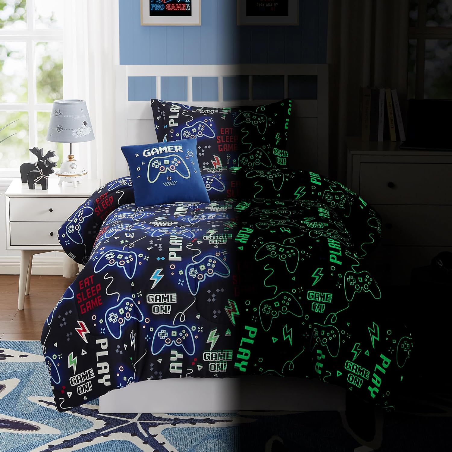 Glow in The Dark Gamer Comforter Set for Kids
