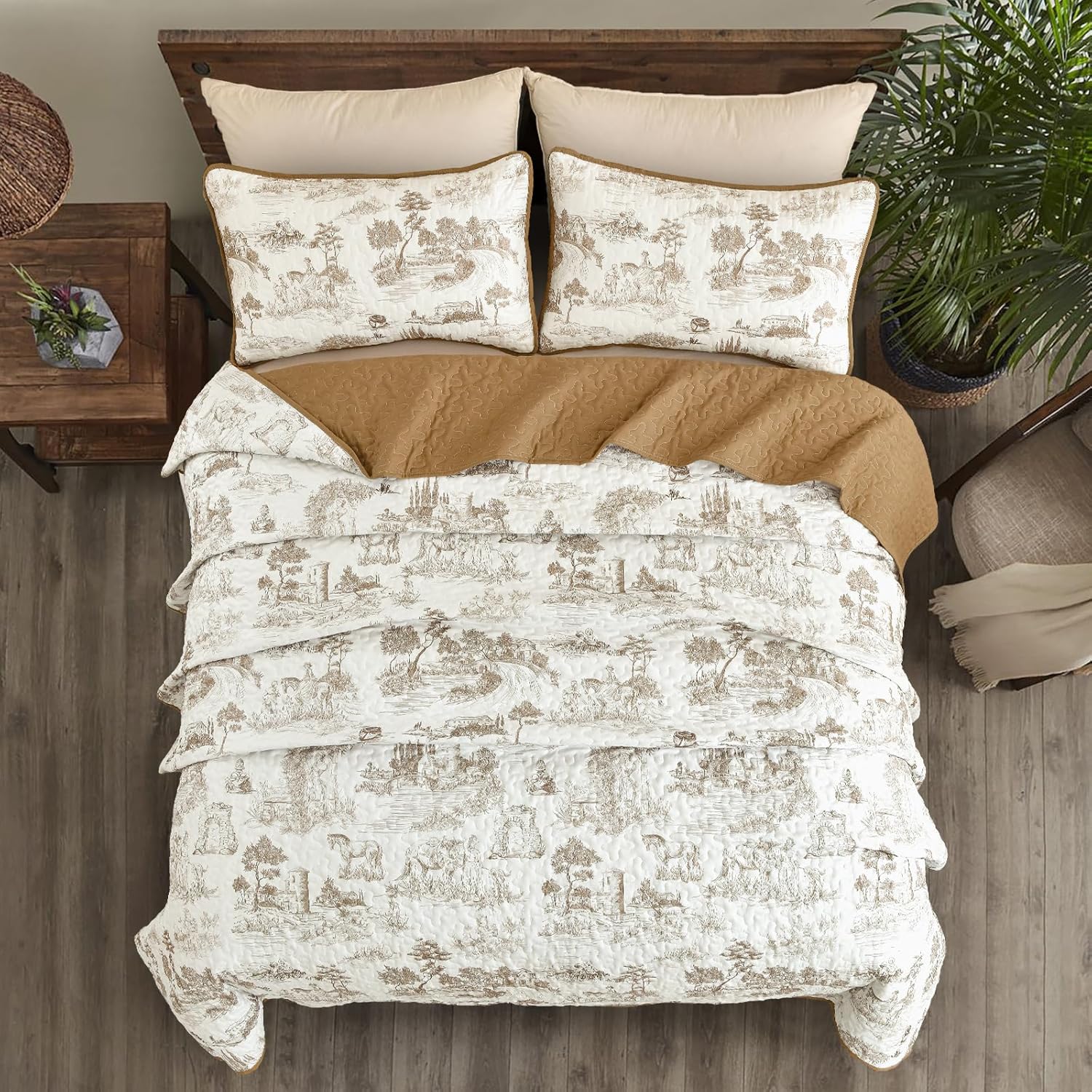 Drucon Khaki Quilt Set King Size - 3 Piece Farmhouse Bedding