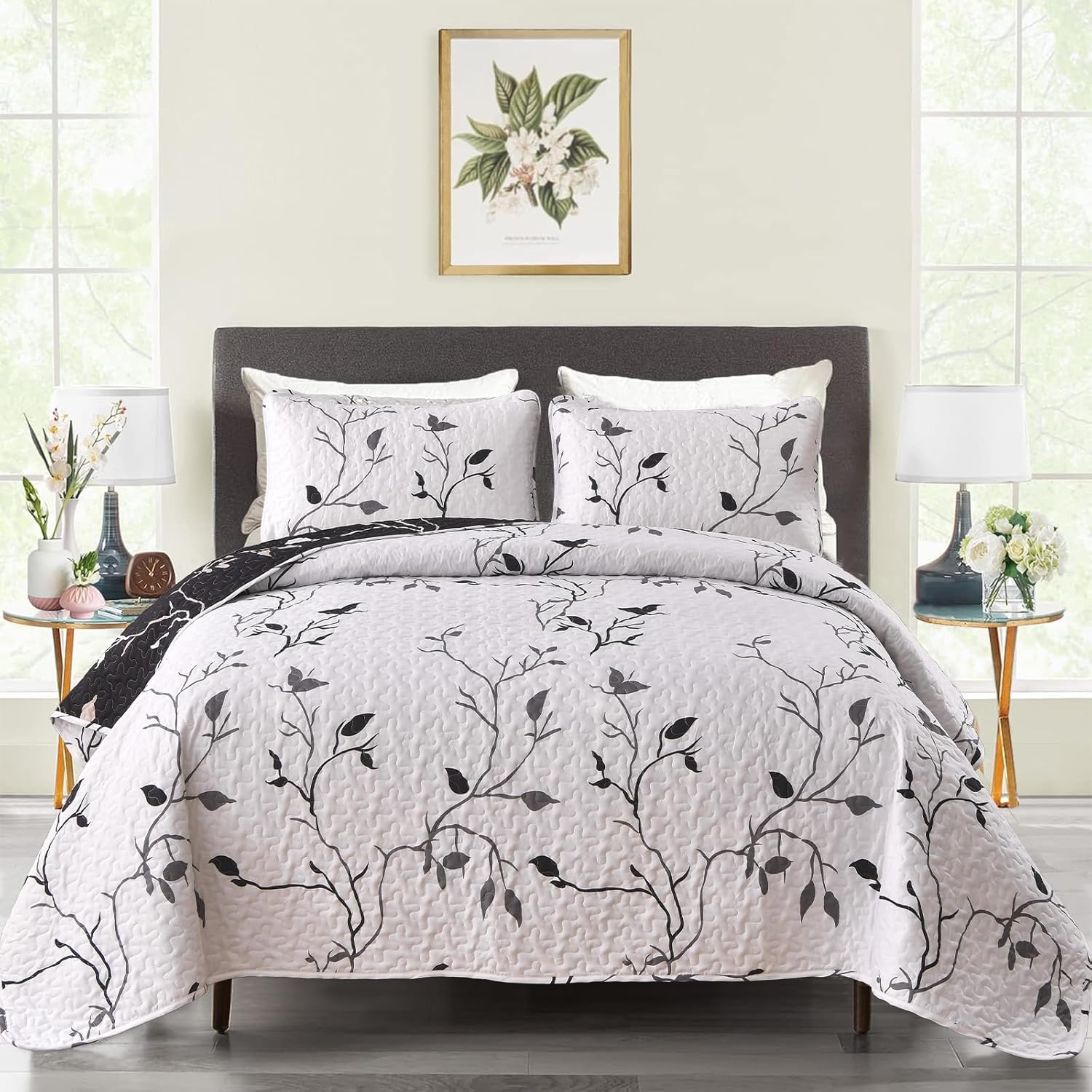 DJY Reversible Floral Quilt Set 3 Piece King Size