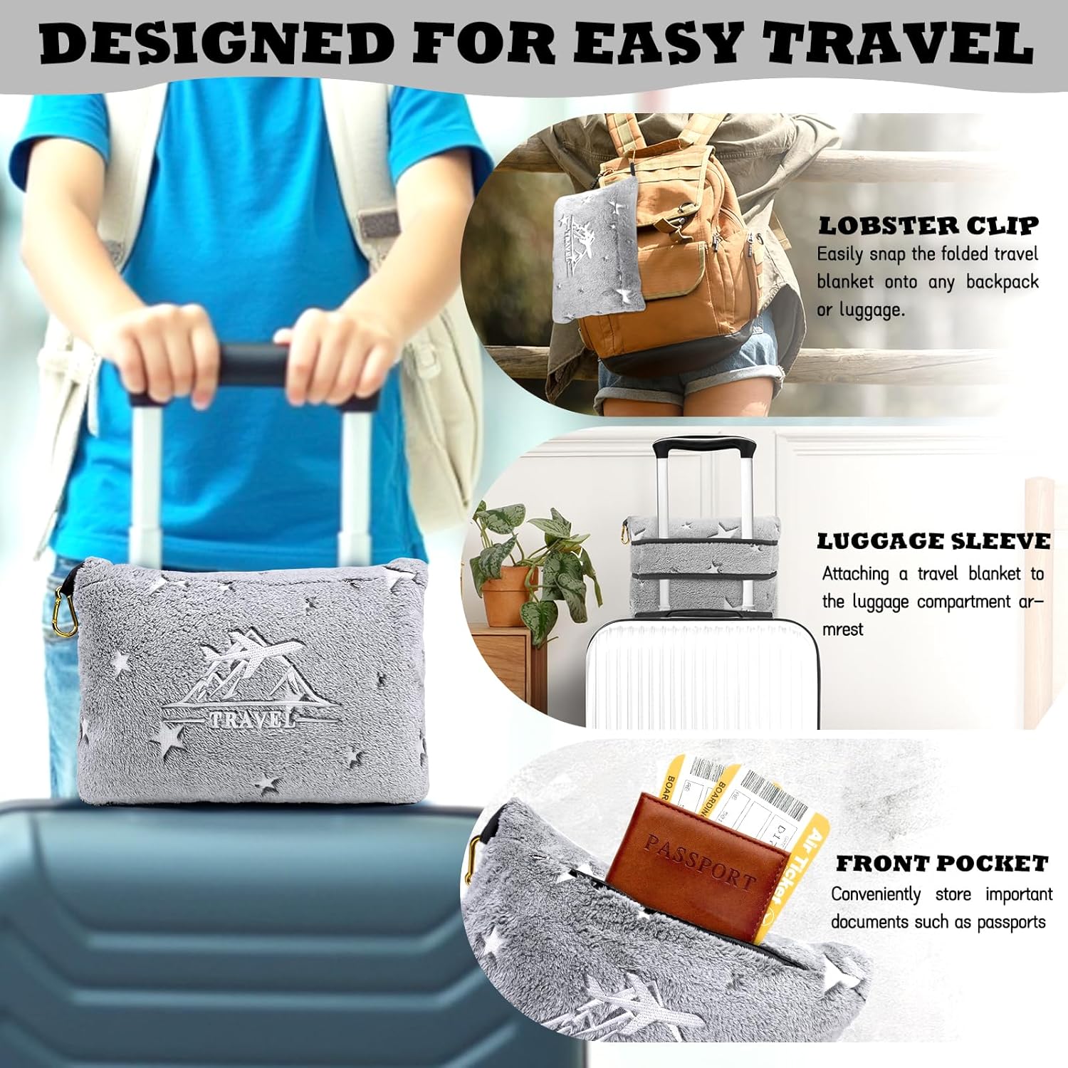 HWING Travel Blanket with Bag - Glow in The Dark Stars Pillow Set