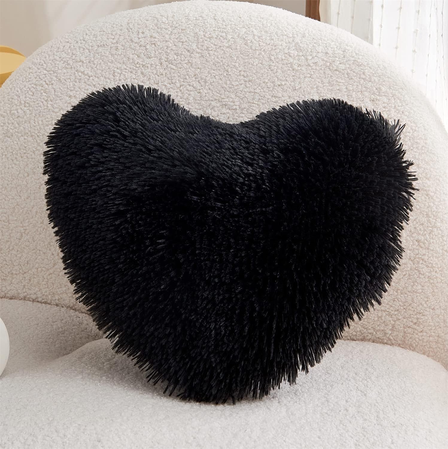 MOOWOO Fluffy Heart Pillow Faux Fur Throw Cushion 40x40cm