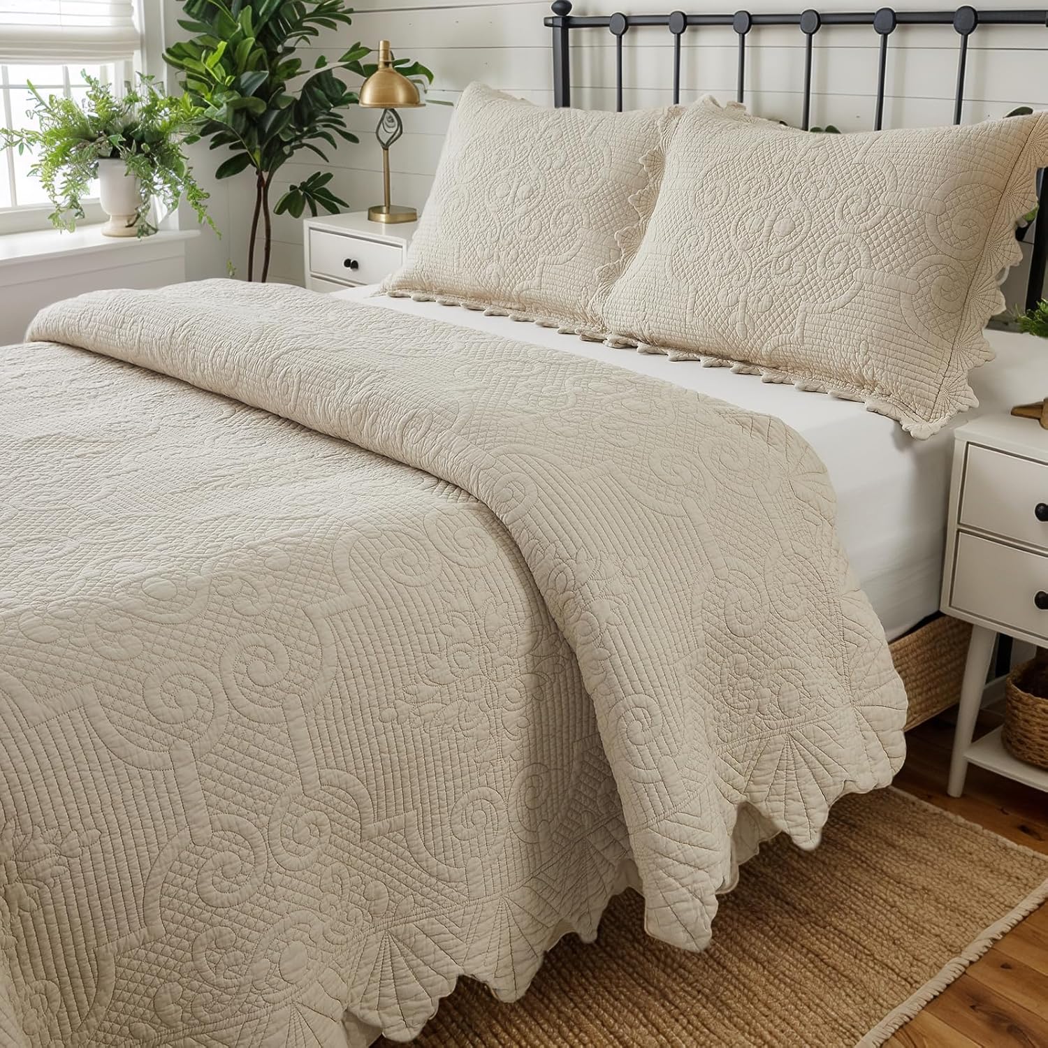 Brandream Beige Quilt Set King Size 3Pcs