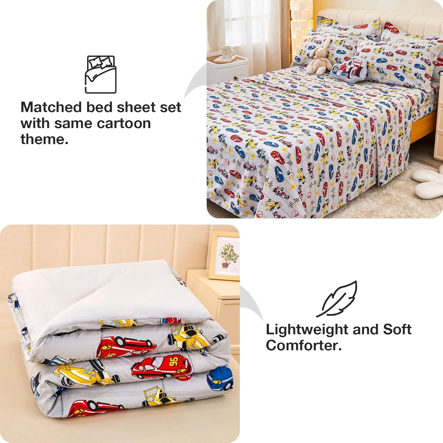 Mooreeke Twin Comforter Set for Boys Kids Racing Car Bedding