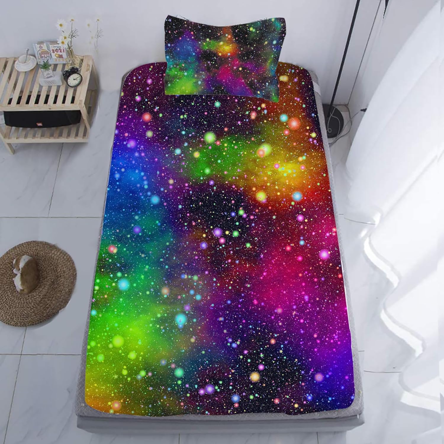 NiuOne Galaxy Rainbow Space Sheet Set Twin 2PCS with Pillowcase